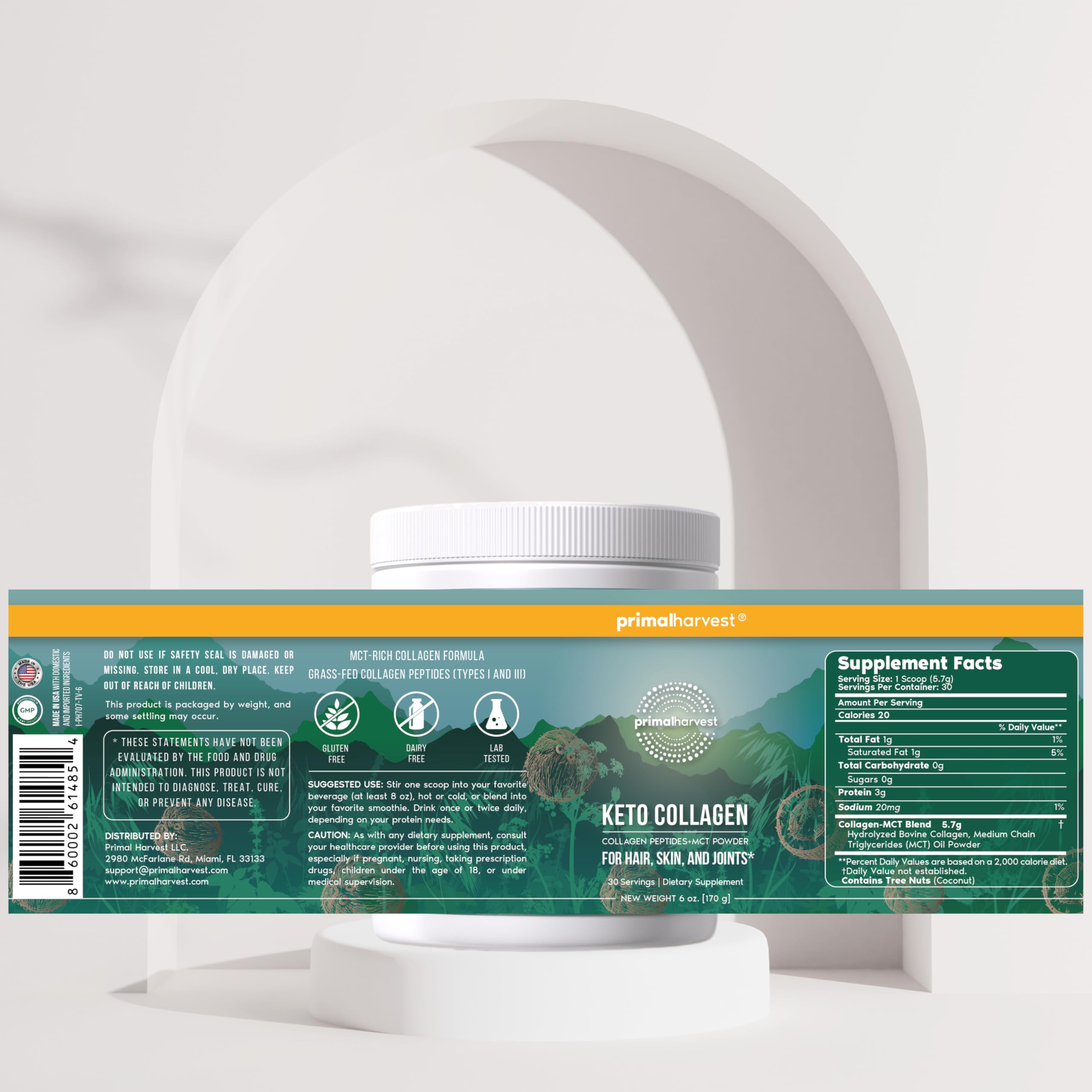 Primal Harvest Keto Collagen Powder 170g unflavoured powder close-up