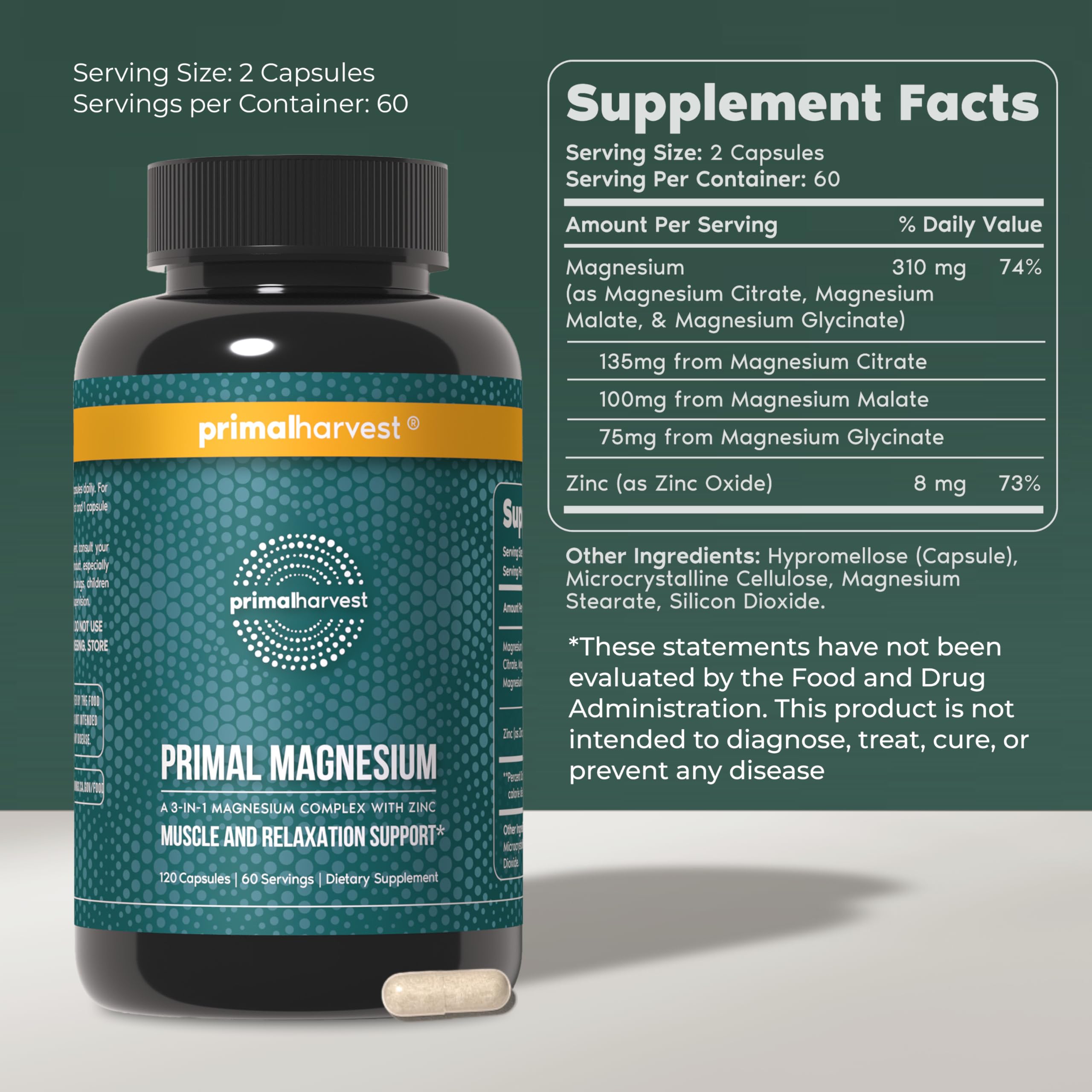 Primal Harvest Magnesium Supplement bottle side view