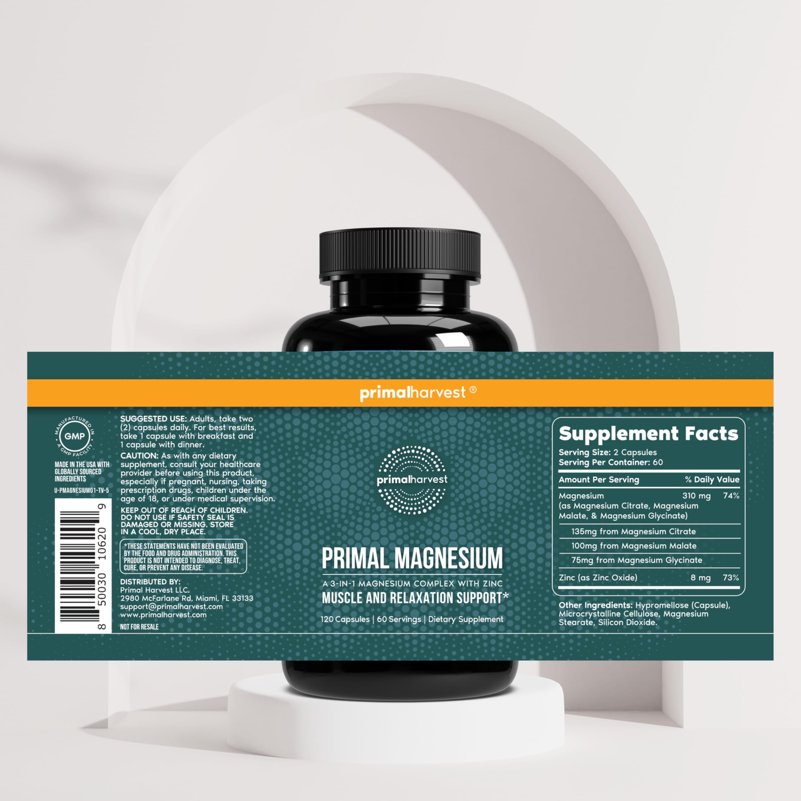 Primal Harvest Magnesium Supplement packaging details