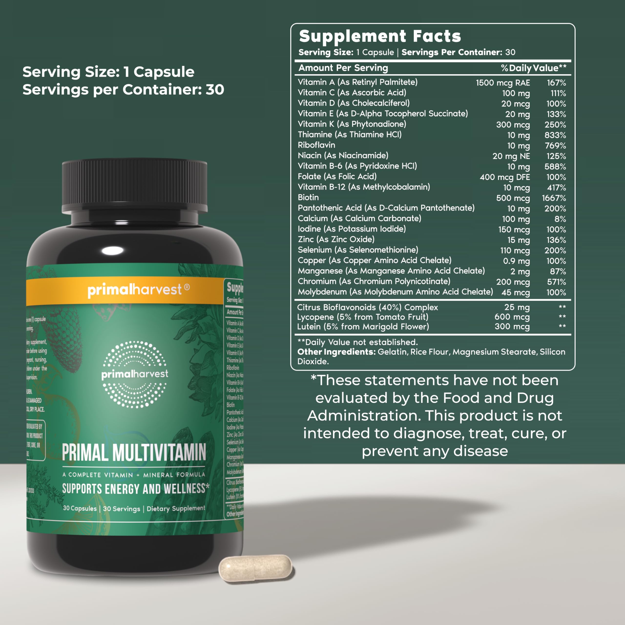 Primal Harvest Multivitamin capsule close-up