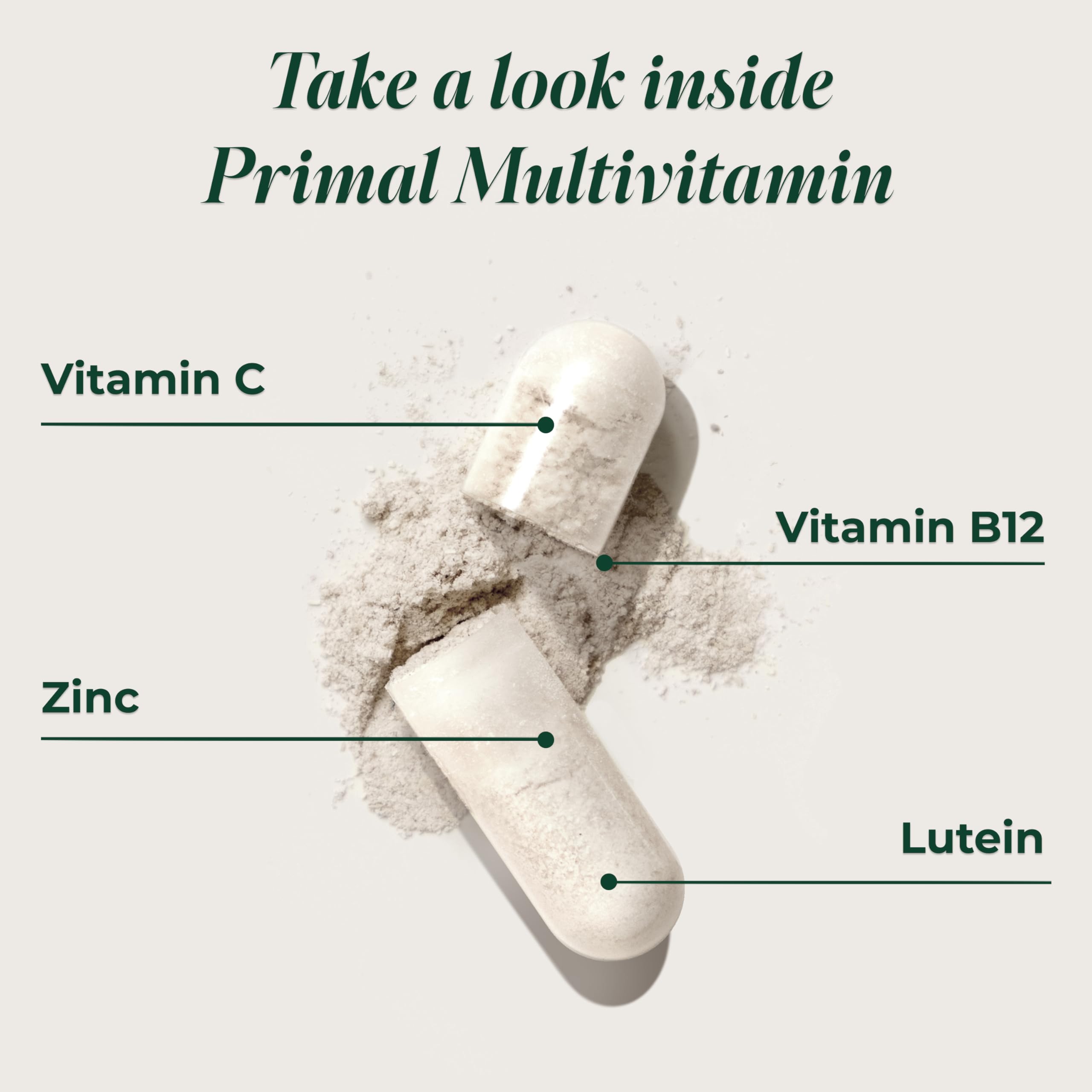Primal Harvest Multivitamin ingredients list on back