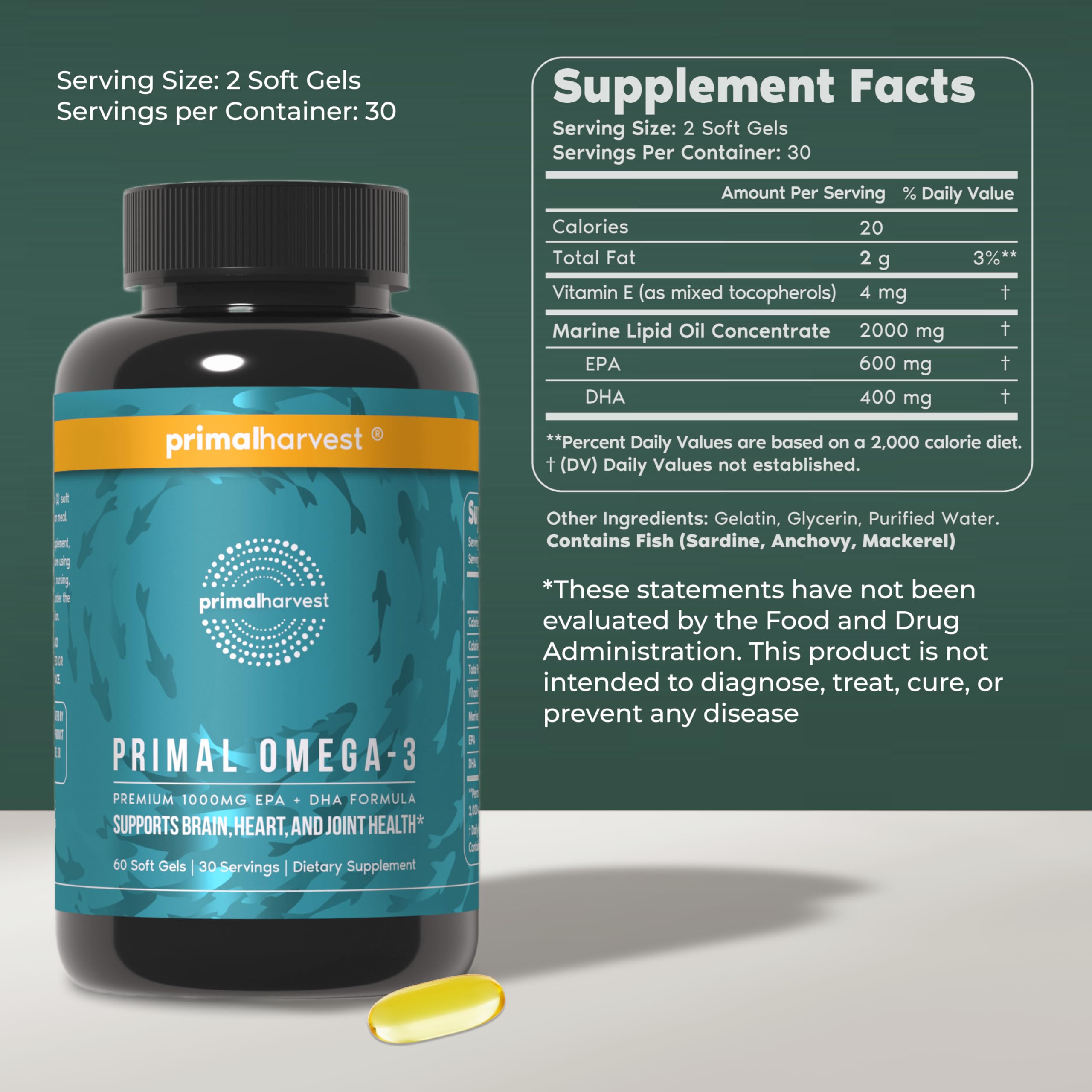 Primal Harvest Omega-3 Fish Oil Softgels packaging