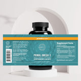 Primal Harvest Omega-3 Fish Oil Softgels with a glass of water