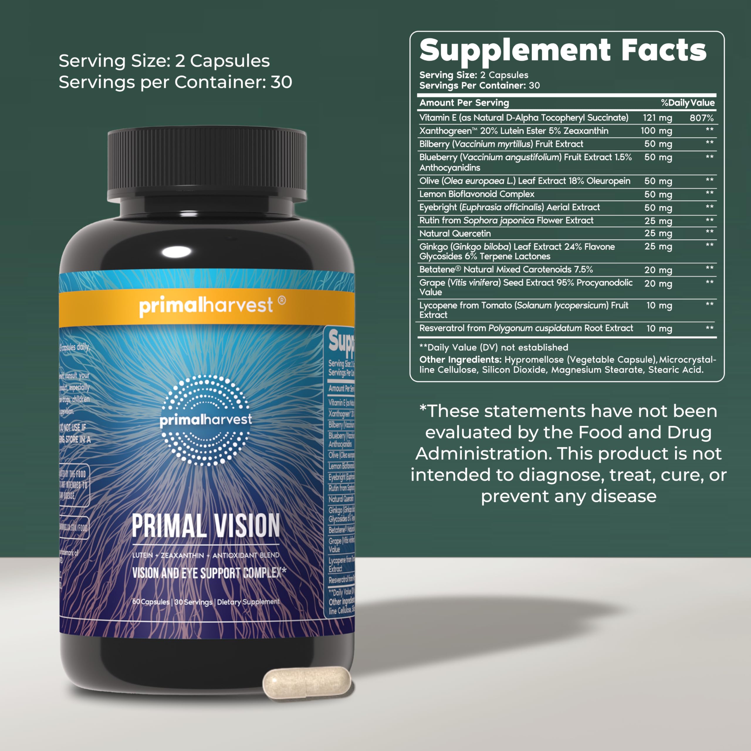 Primal Harvest Primal Vision Lutein bottle side view