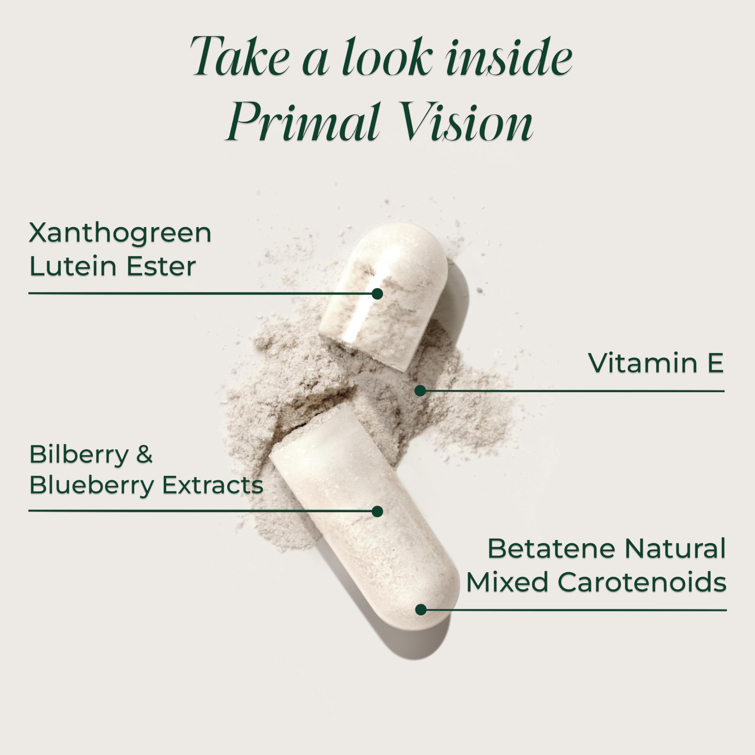 Primal Harvest Primal Vision Lutein bottle with a measuring spoon