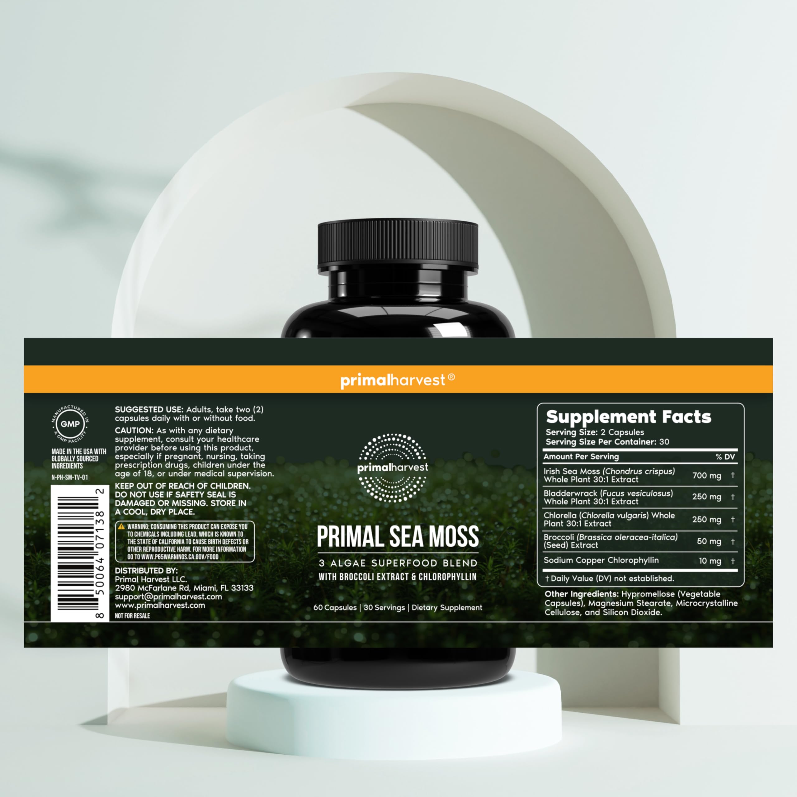 Primal Harvest Sea Moss Complex bottle with measuring spoon