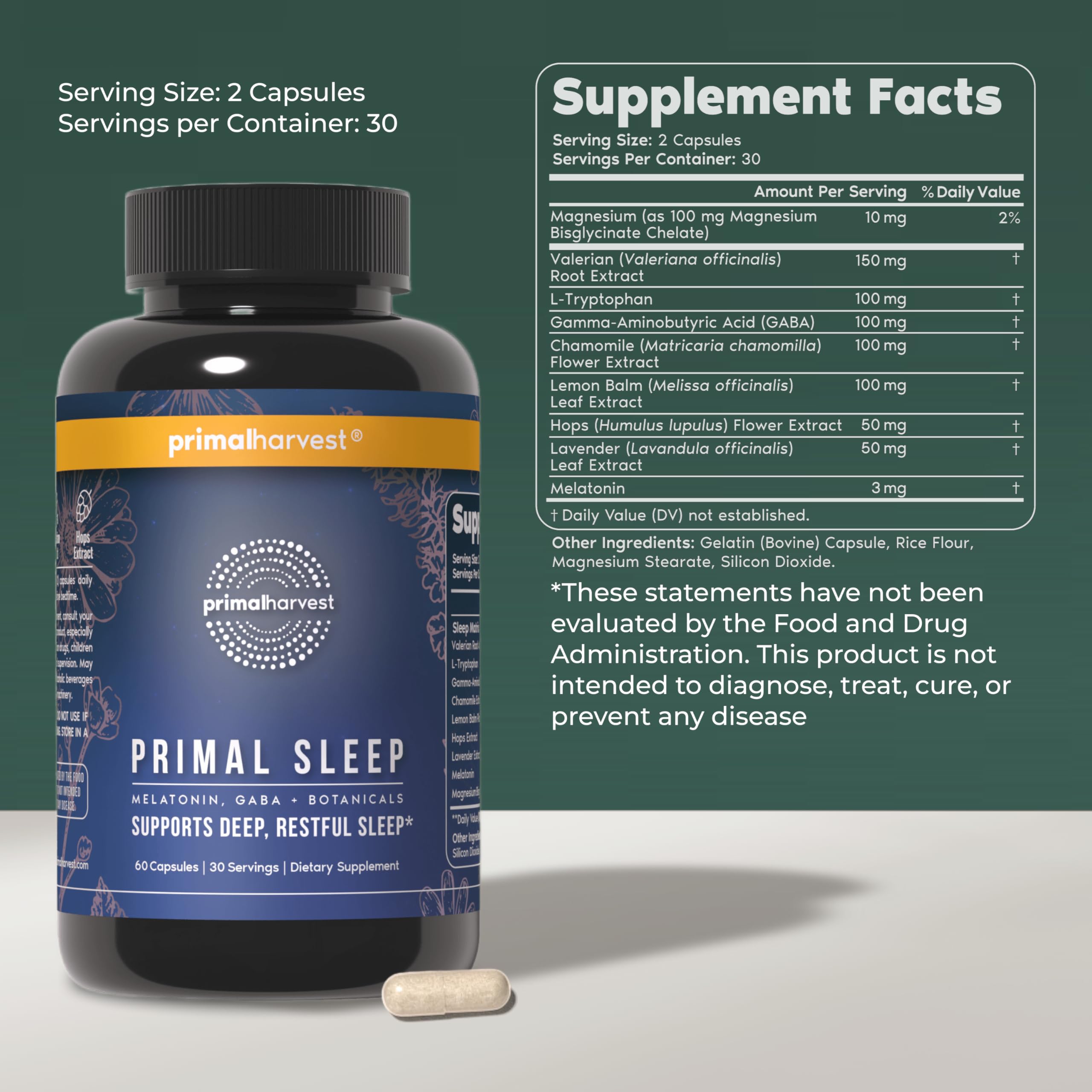 Primal Harvest Sleep daily supplement capsules with packaging