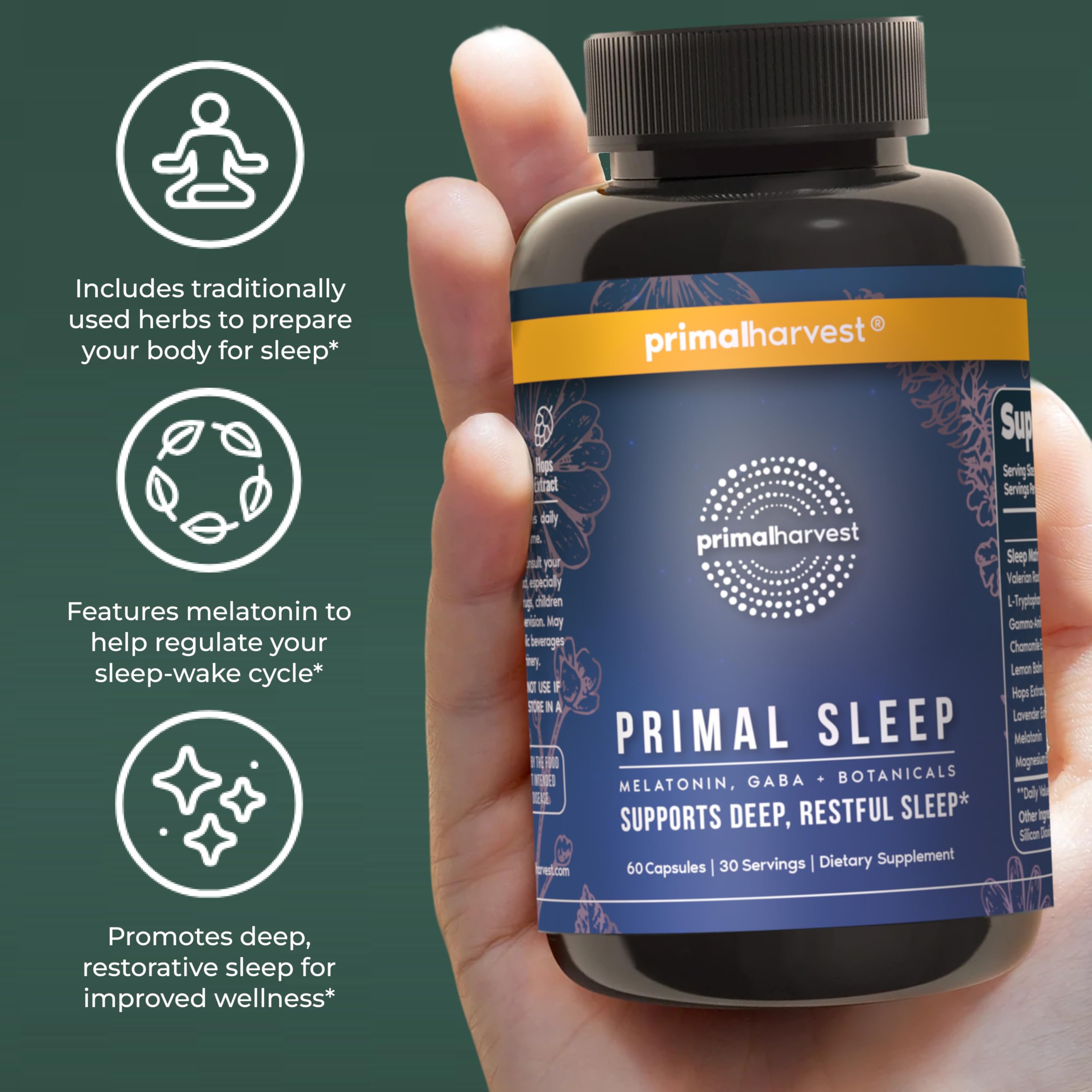 Primal Harvest Sleep supplement bottle side view