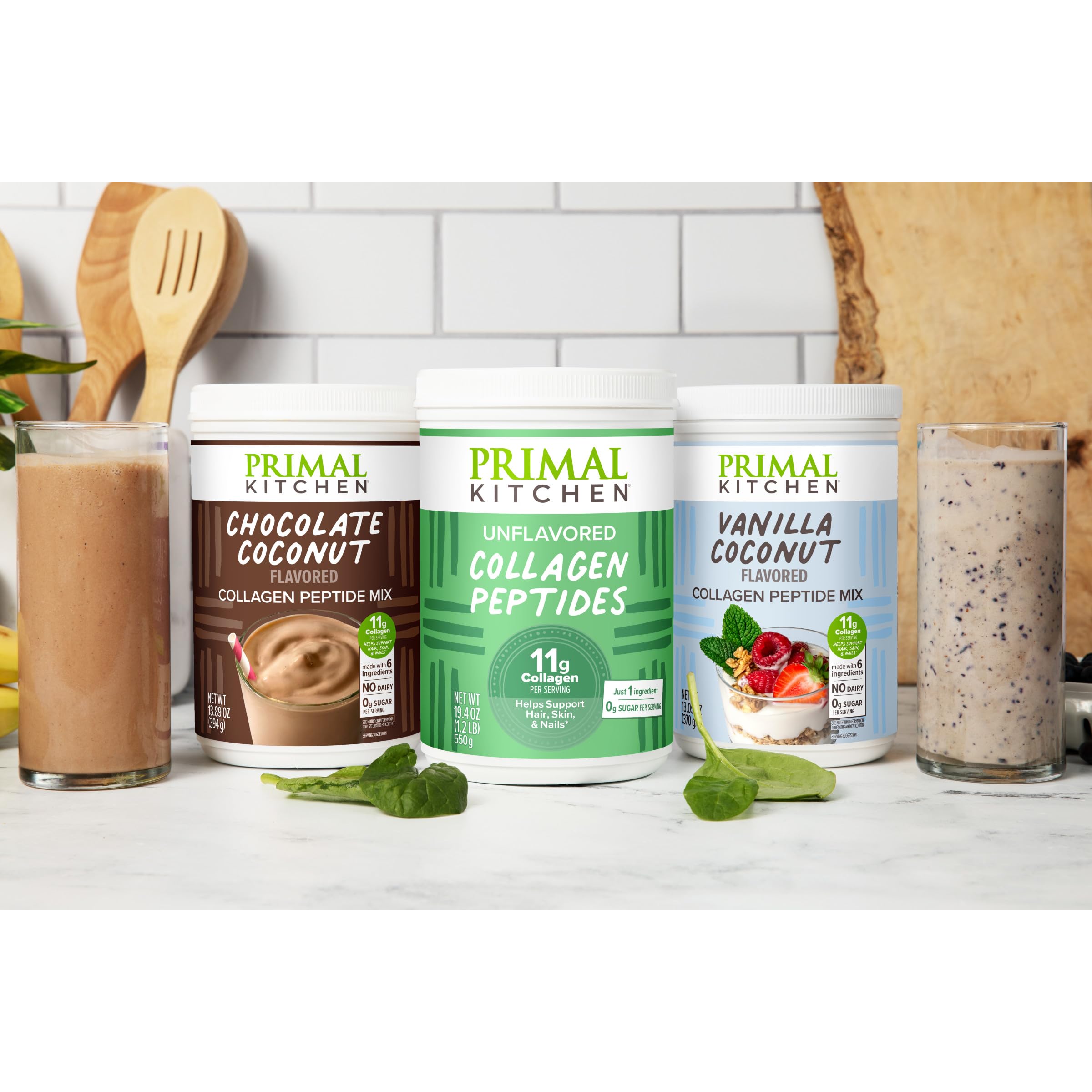 Primal Kitchen Chocolate Coconut Collagen Fuel Drink Mix in a glass