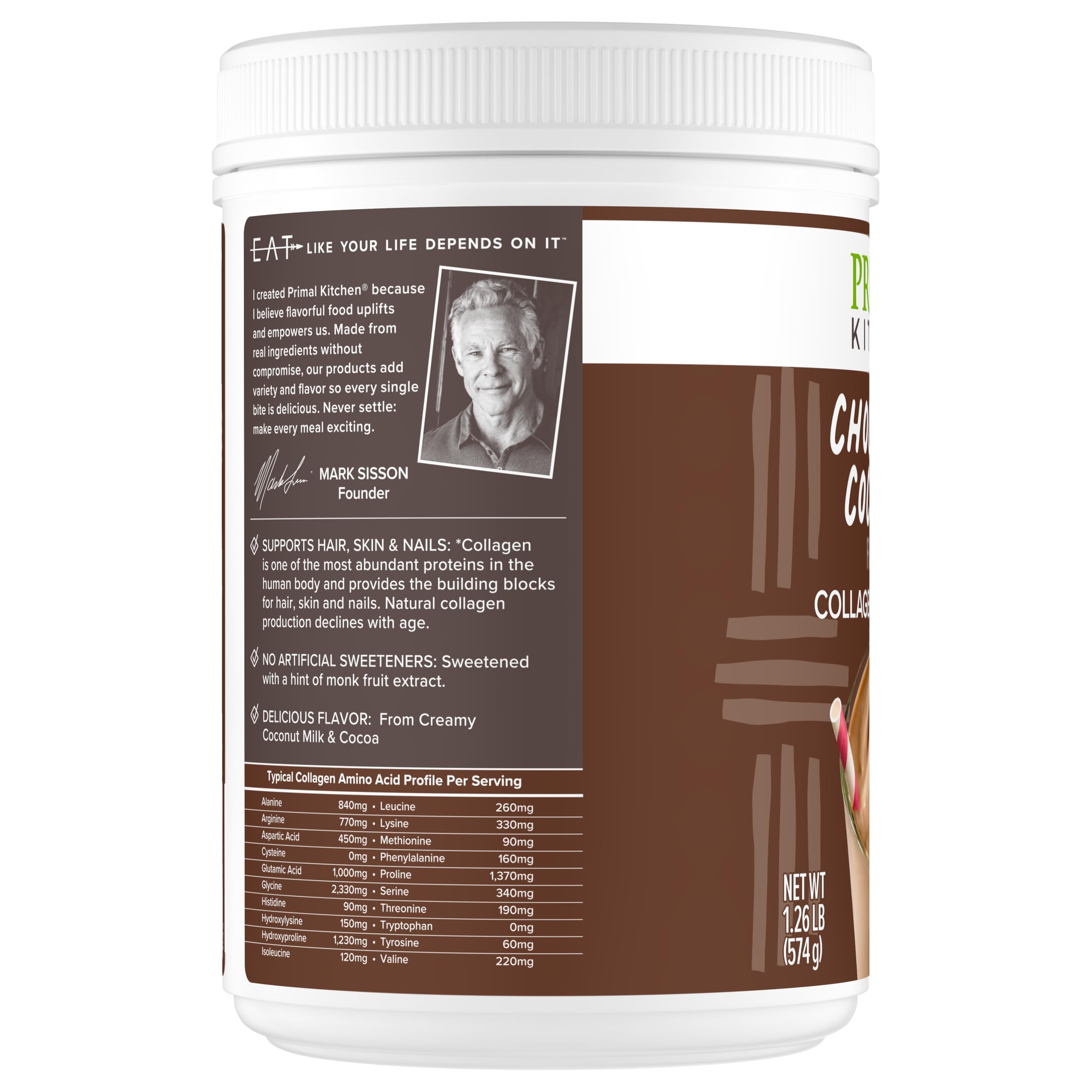 Primal Kitchen Chocolate Coconut Collagen mixed in a glass