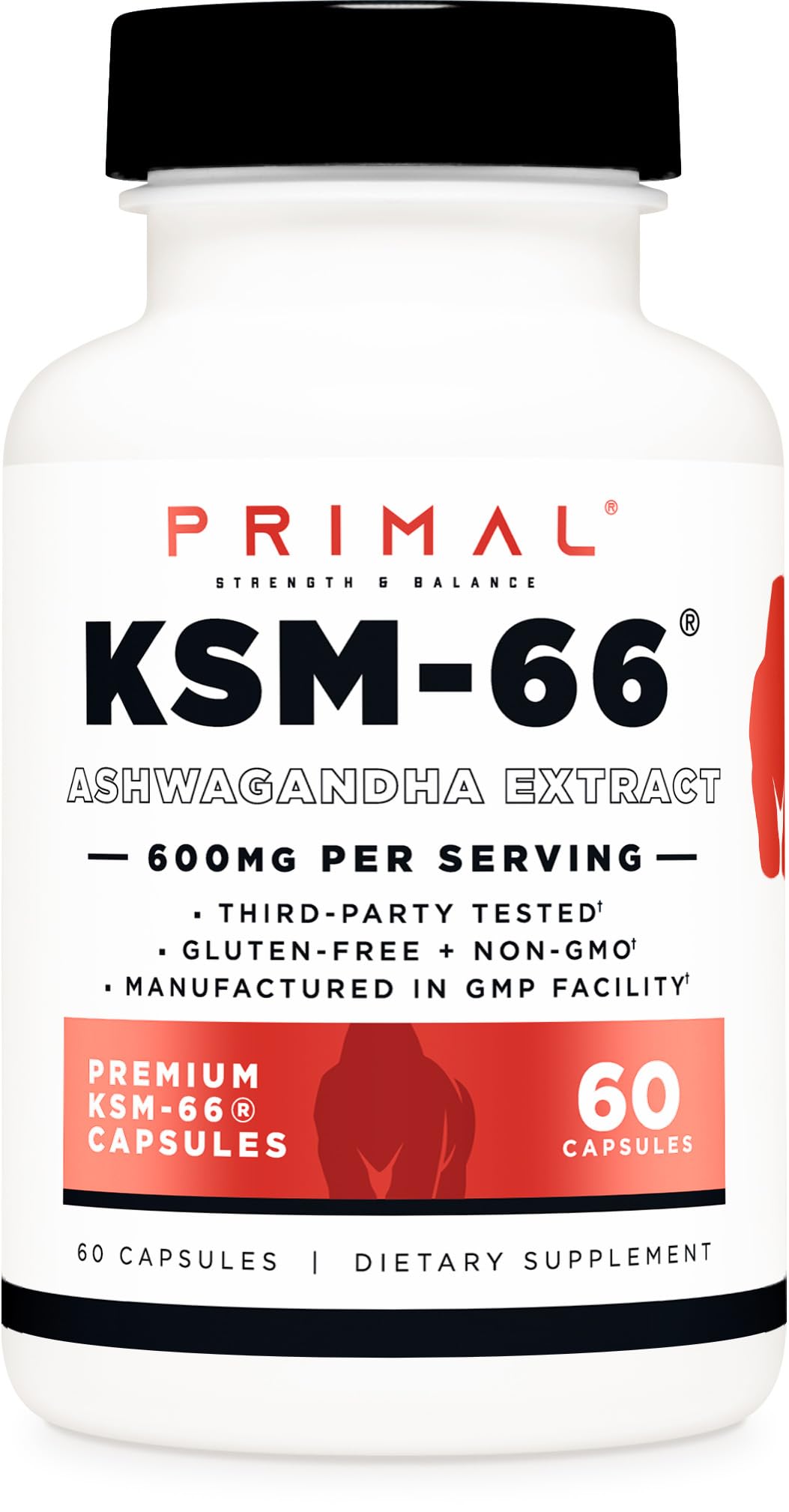 Primal KSM-66 Ashwagandha Capsules bottle front view