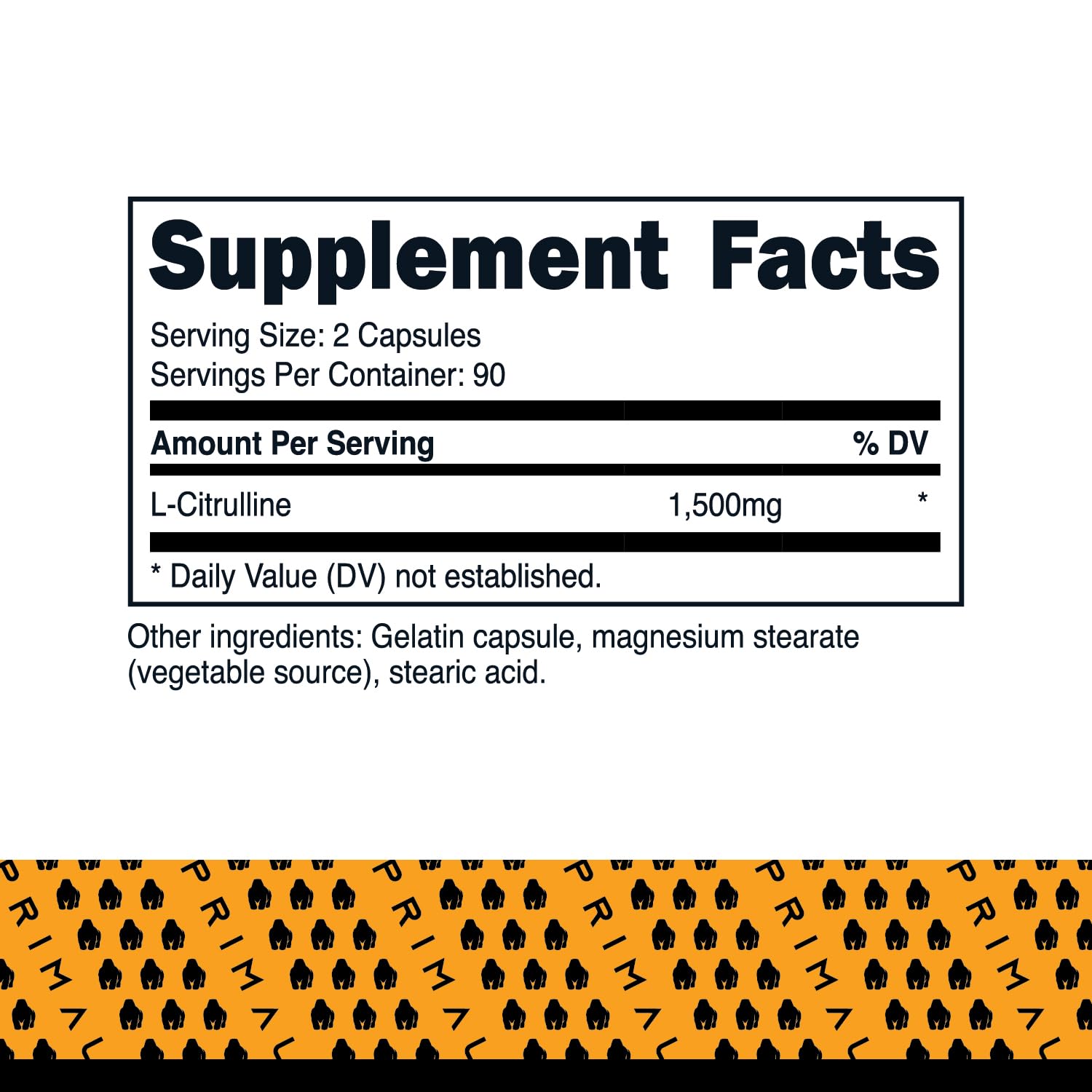 Primal L-Citrulline 180 capsules bottle side view