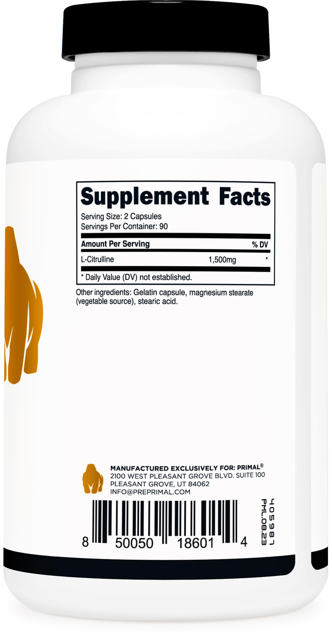 Primal L-Citrulline ingredients list on packaging