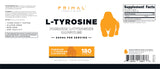 Primal L-Tyrosine Capsules 500mg displayed with measuring spoon