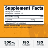 Primal L-Tyrosine Capsules 500mg side view showing capsule count