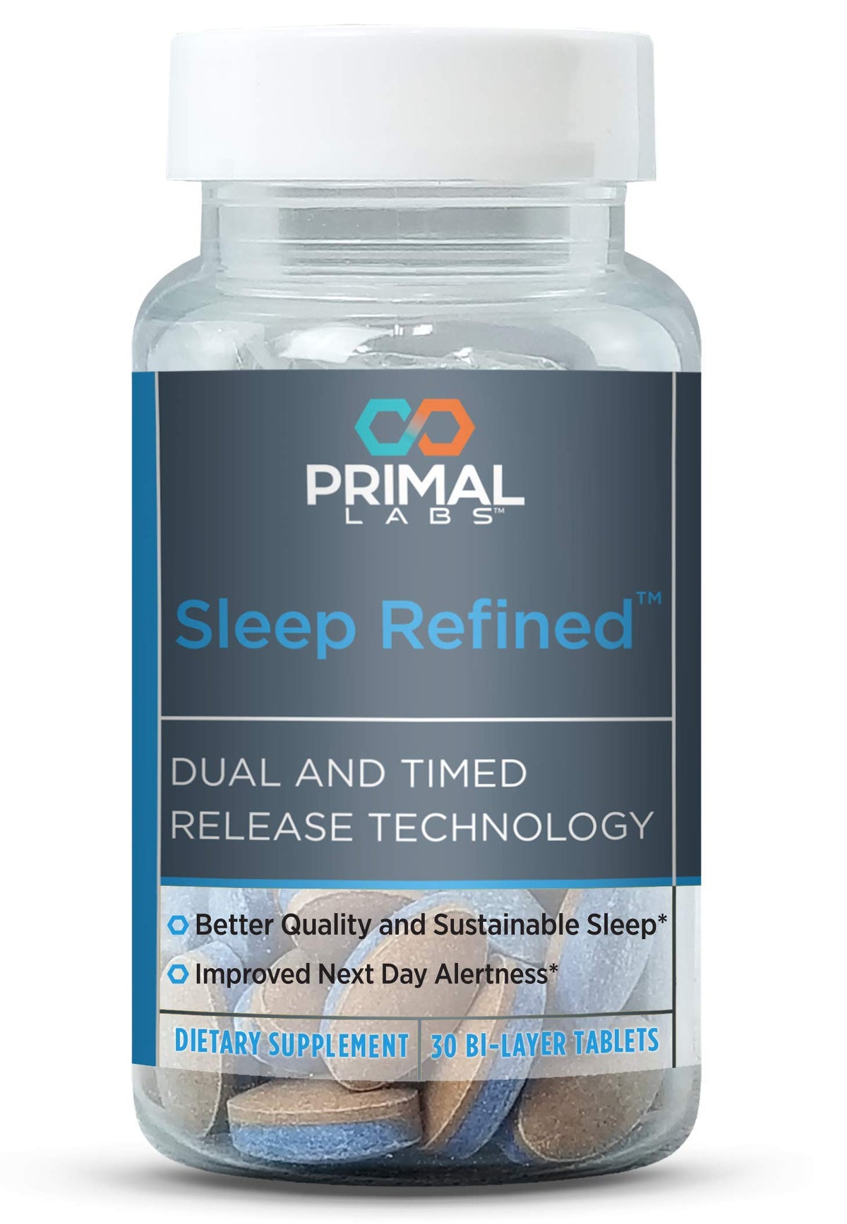 Primal Labs Melatonin Slow Release Sleep Supplement front view with packaging