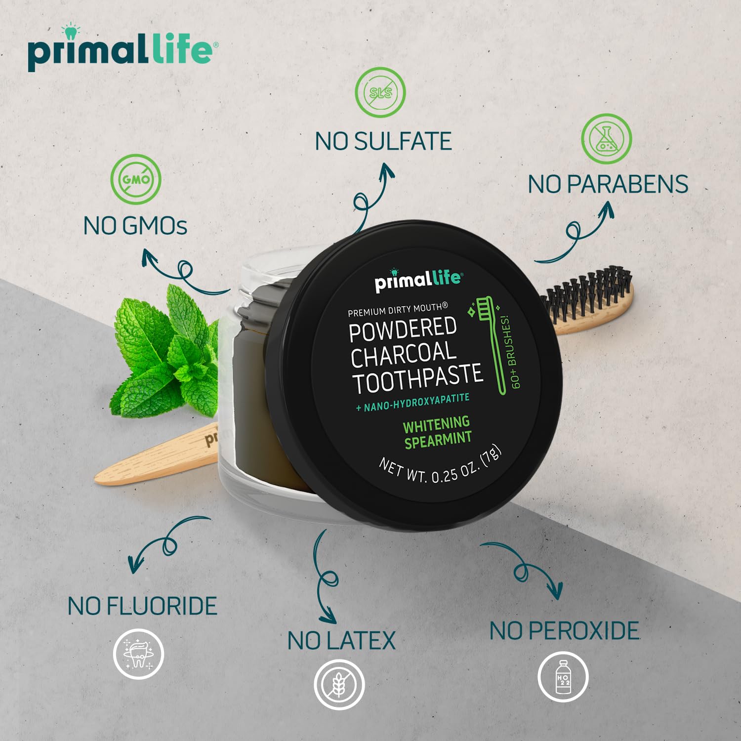 Primal Life Organics Dirty Mouth Toothpowder 709g with toothbrush