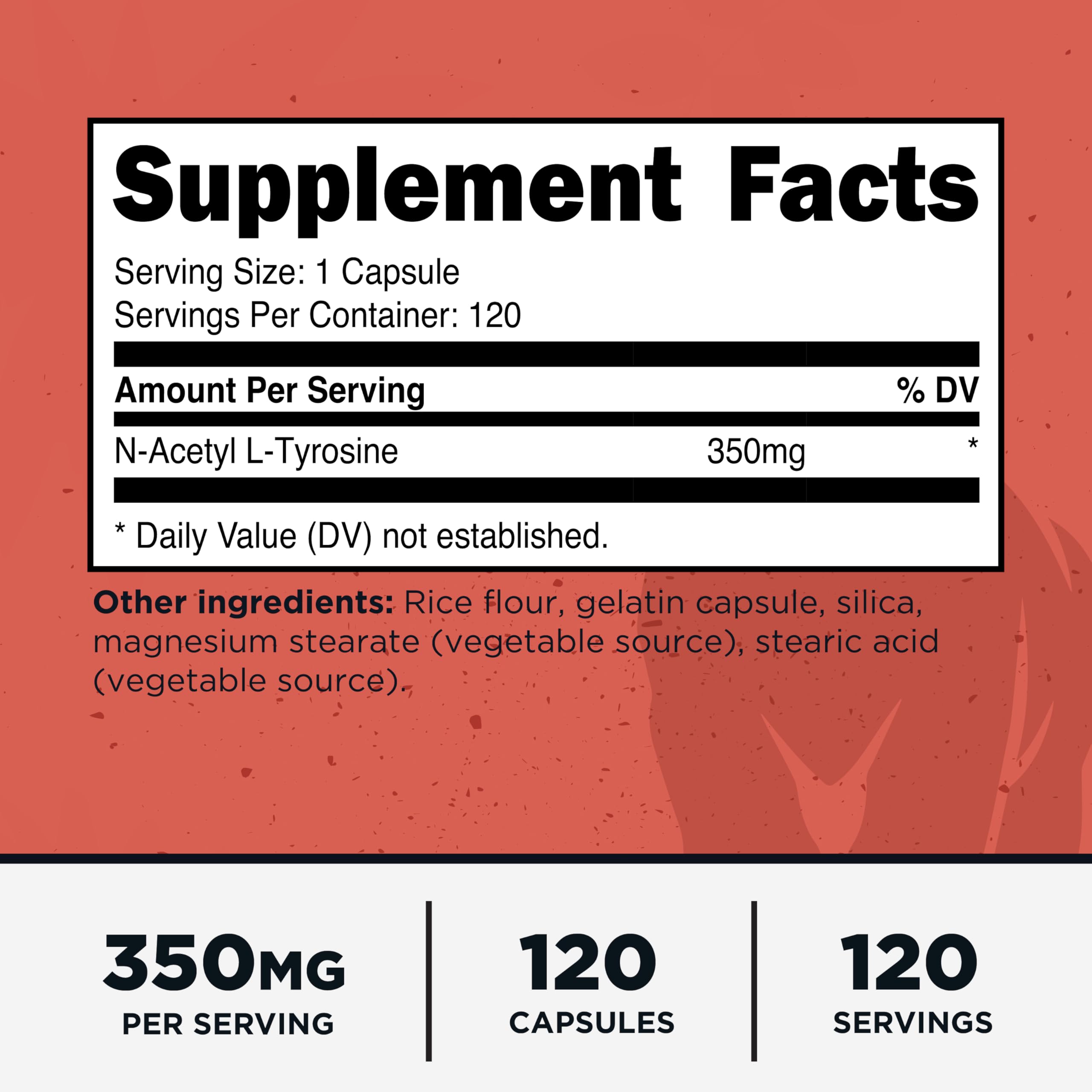 Primal N-Acetyl L-Tyrosine Capsules 350mg side view