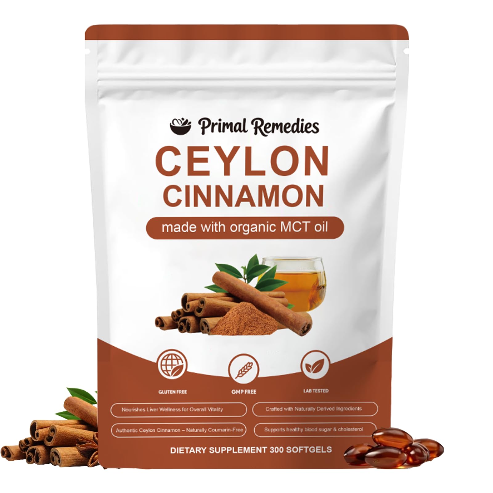 Primal Remedies Ceylon Cinnamon Softgels 300 count bottle front view