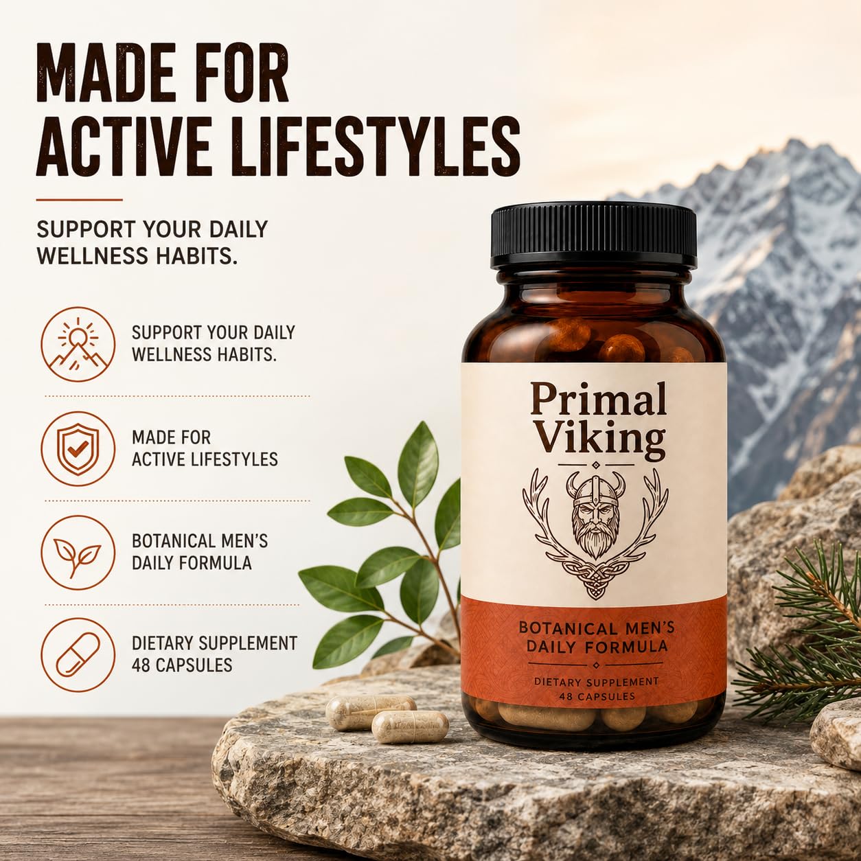 Primal Viking support bottle side view with label