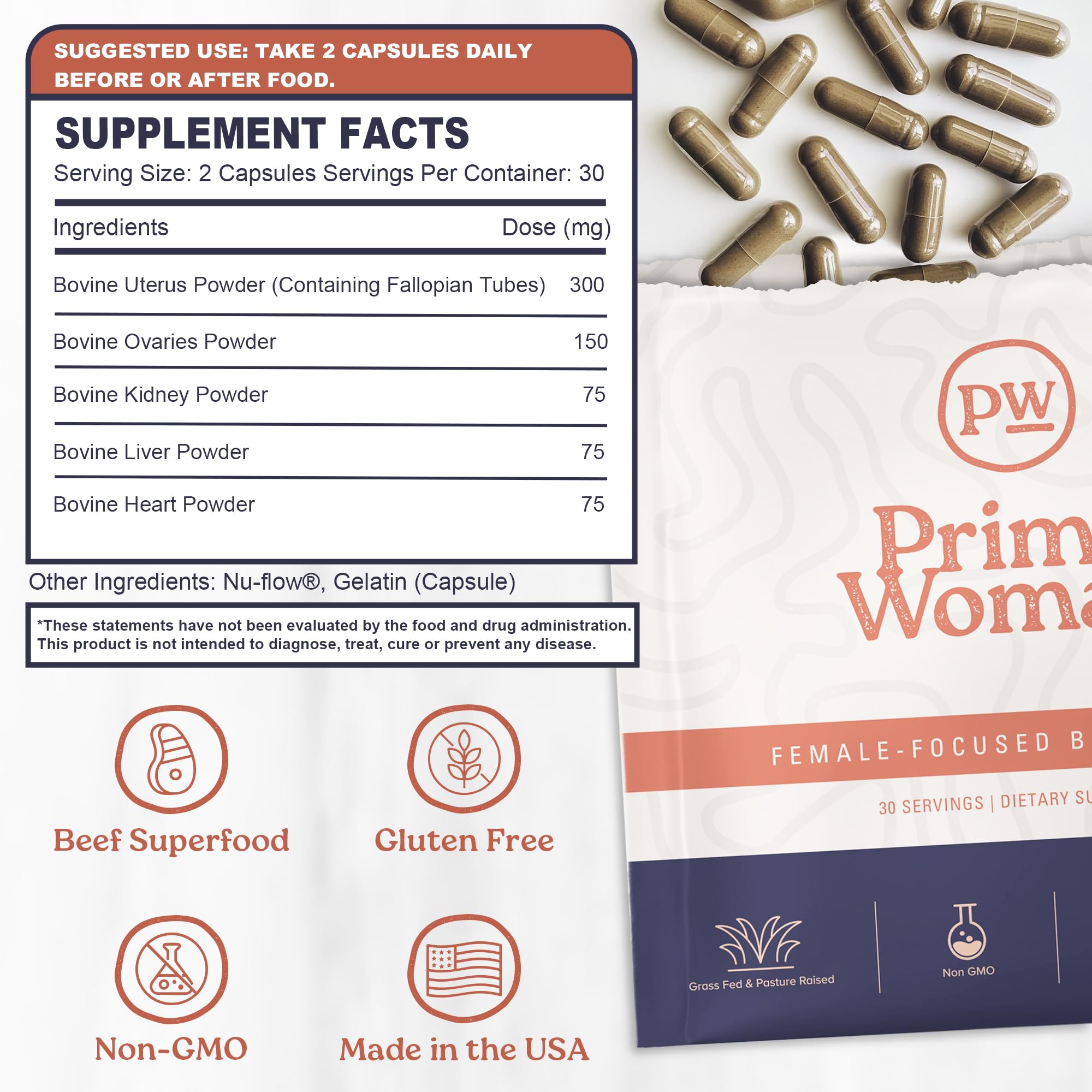Primal Woman Beef Liver Capsules nutritional information