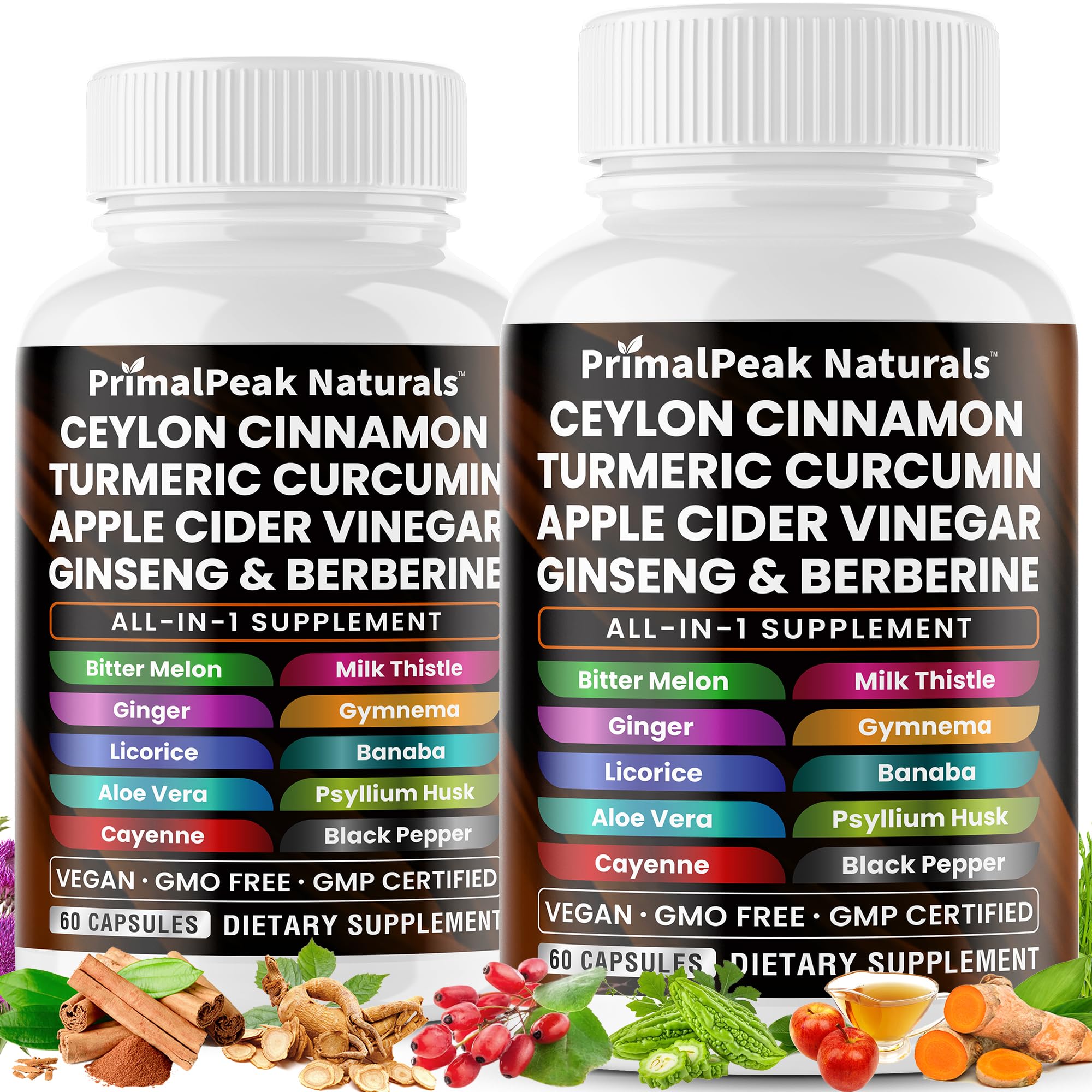 PrimalPeak Naturals Ceylon Cinnamon & ACV Capsules front view