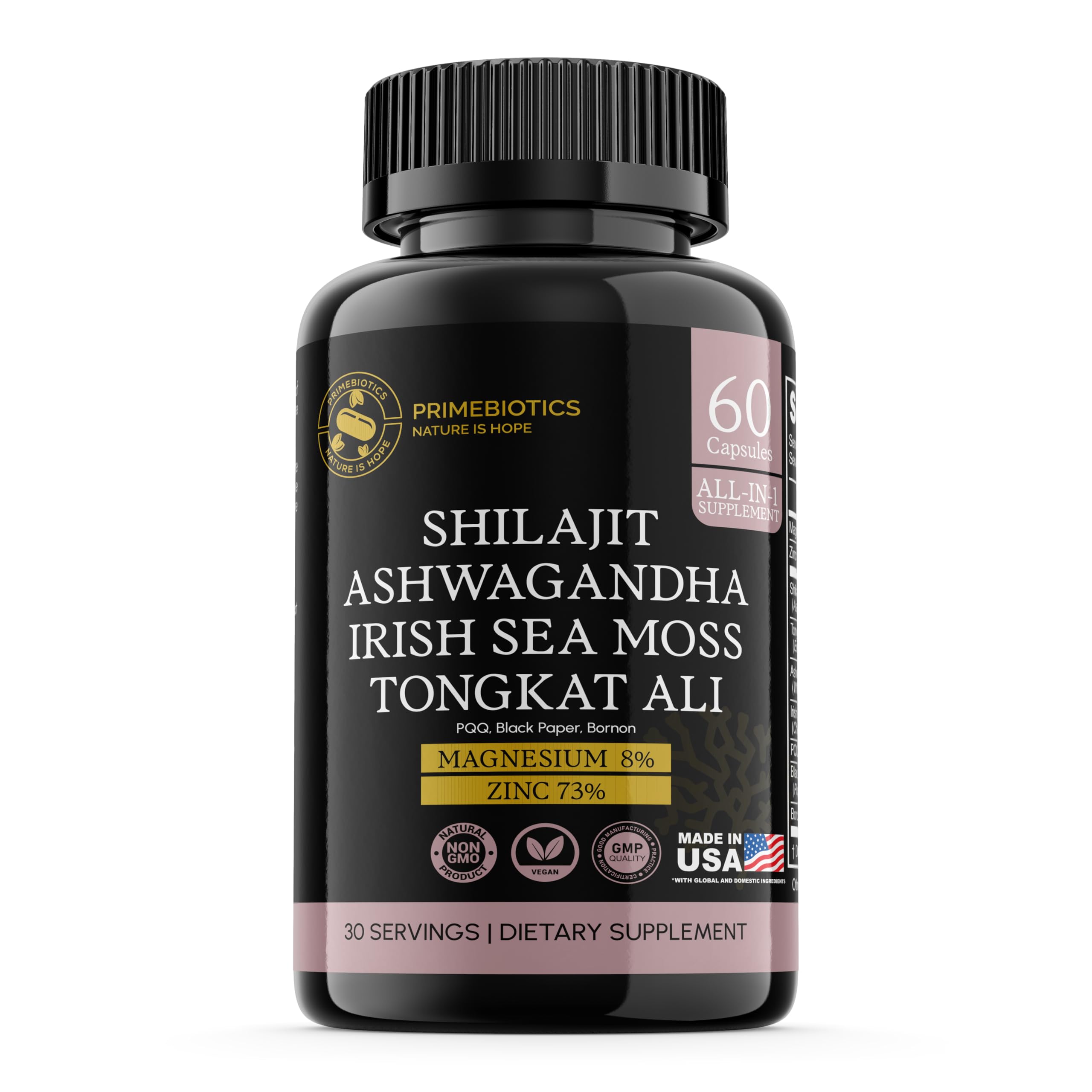 PrimeBiotics Shilajit Supplement 60 capsules front view