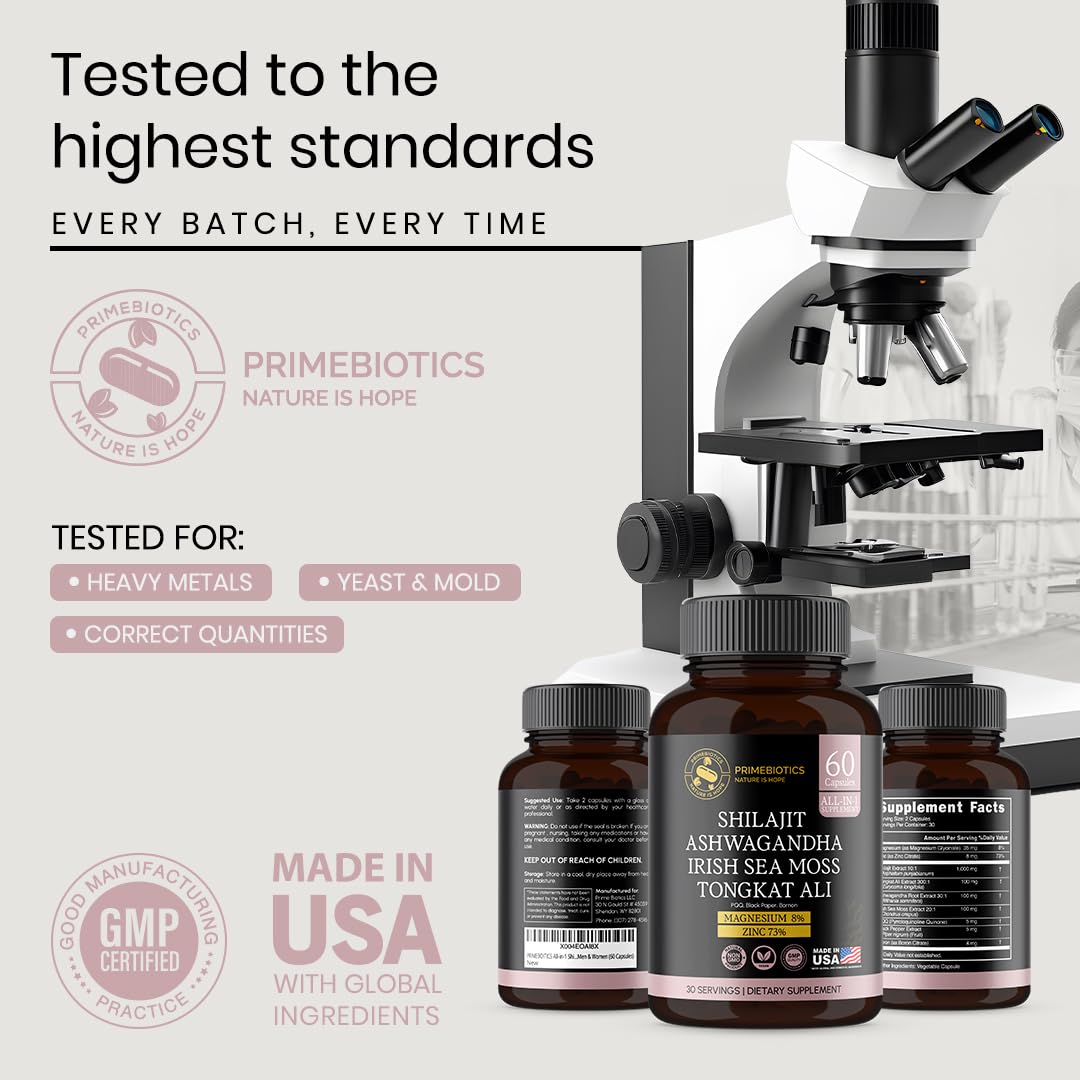 PrimeBiotics Shilajit Supplement bottle and capsules