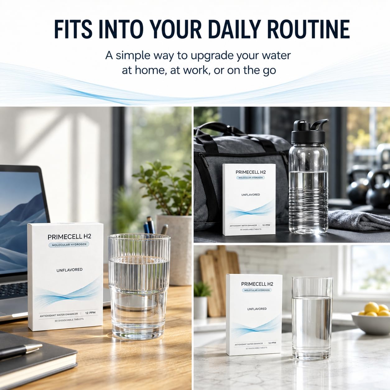 PrimeCell H2 tablets in a glass of water