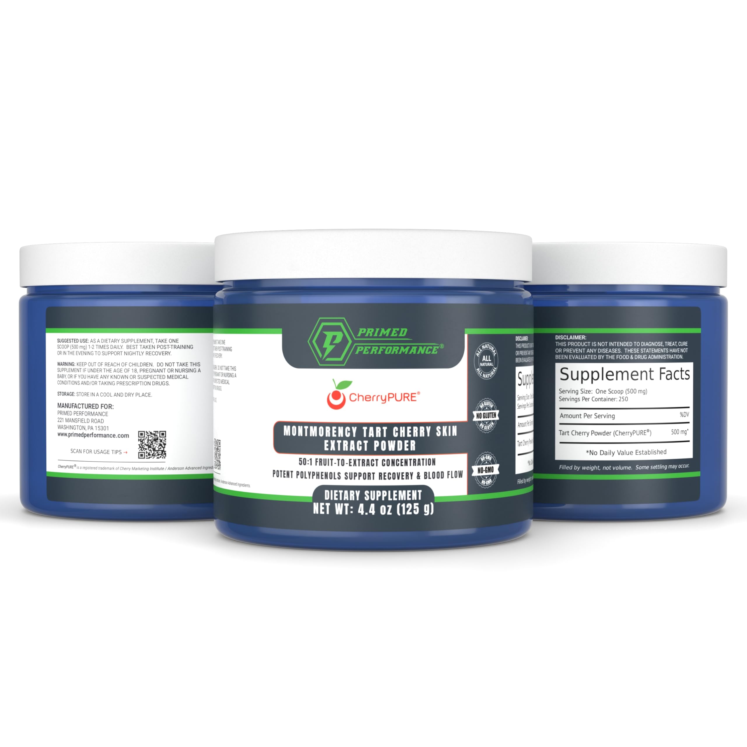 Primed Performance CherryPURE Montmorency Tart Cherry Powder 125g nutritional information
