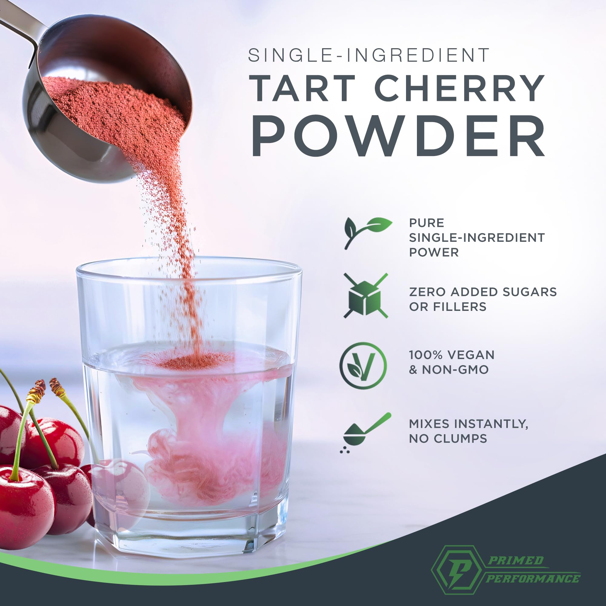 Primed Performance CherryPURE Montmorency Tart Cherry Powder 125g with measuring scoop