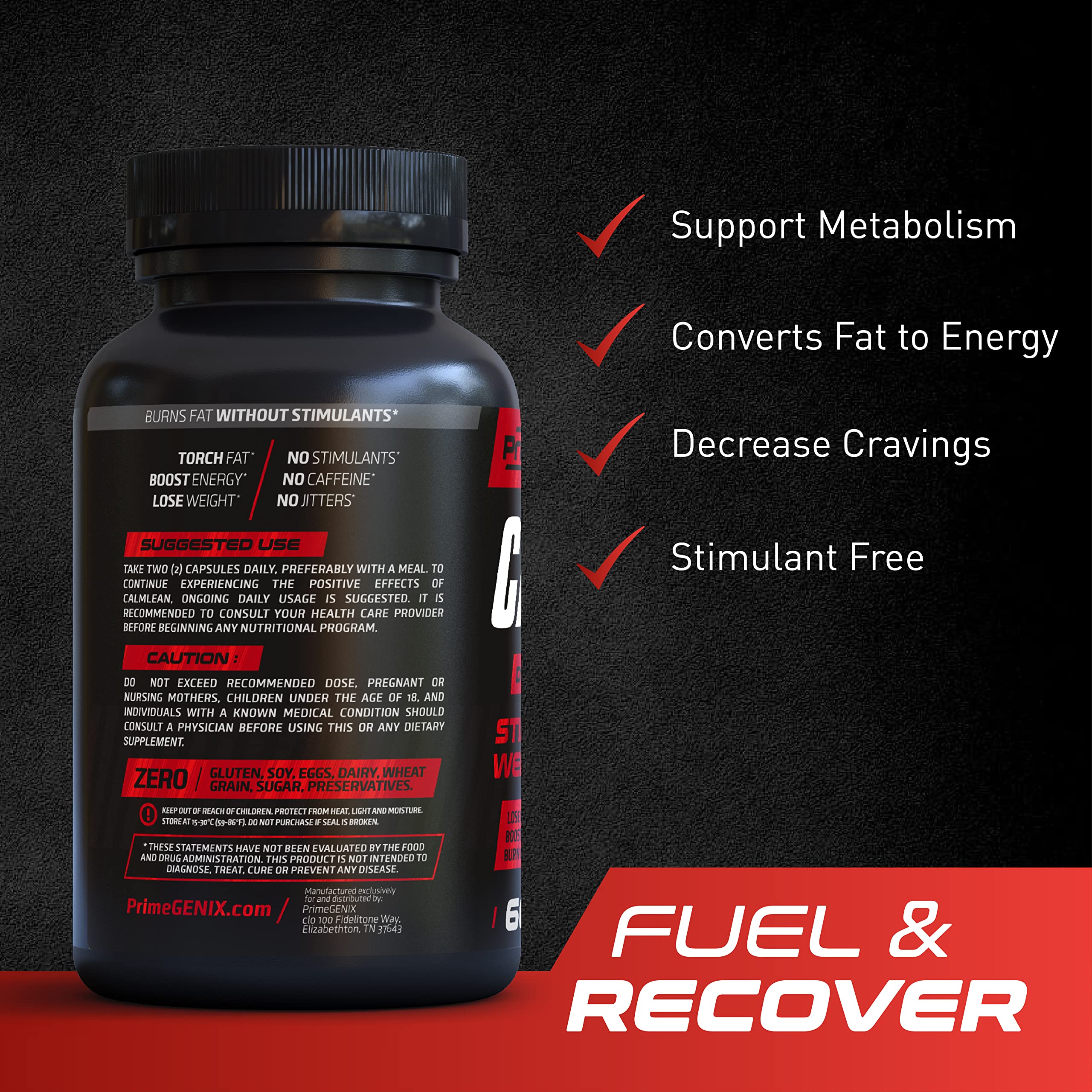 PrimeGENIX CalmLean Stimulant-Free Fat Burner side view