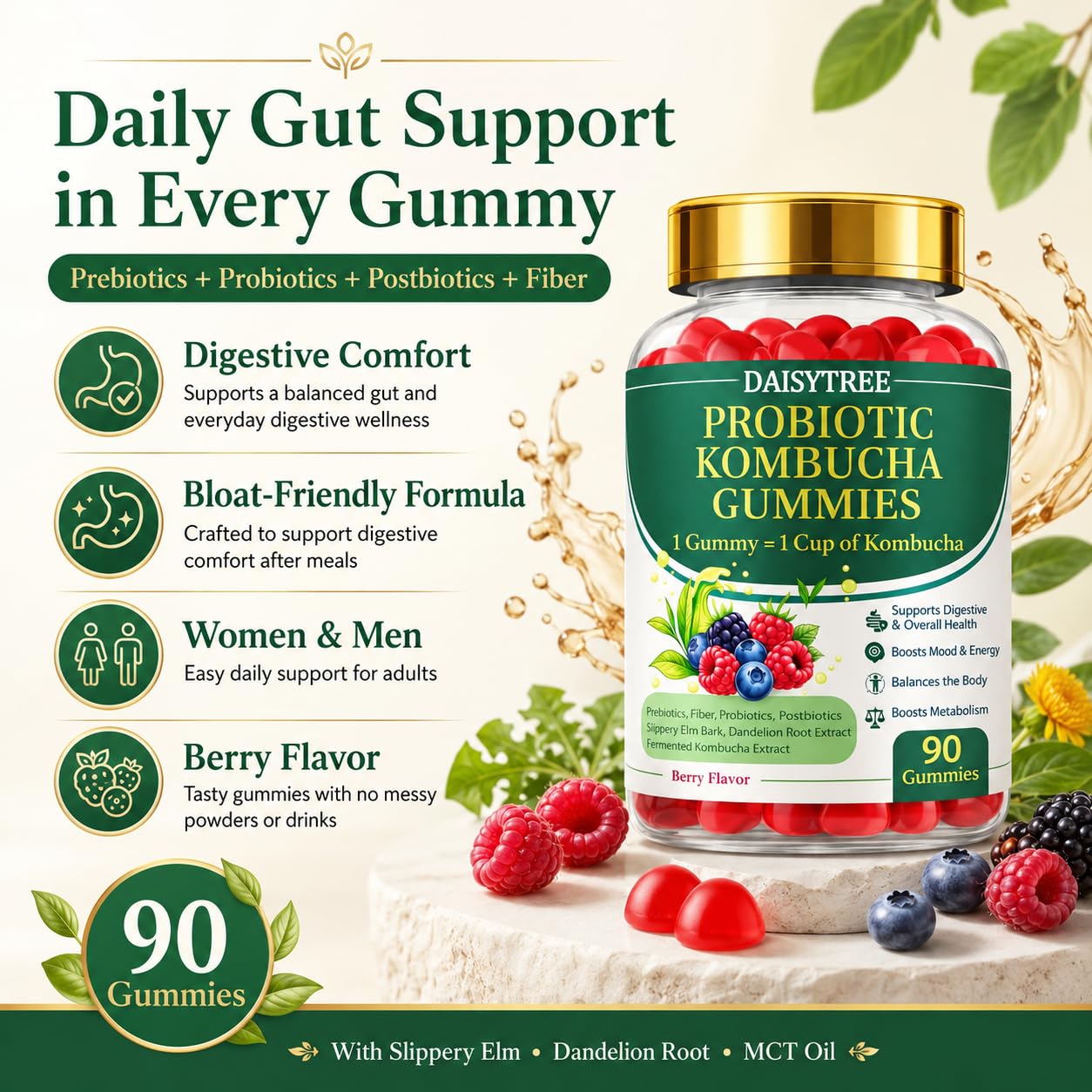 PRIMEHAVEN Kombucha Gummies side view showing gummy texture