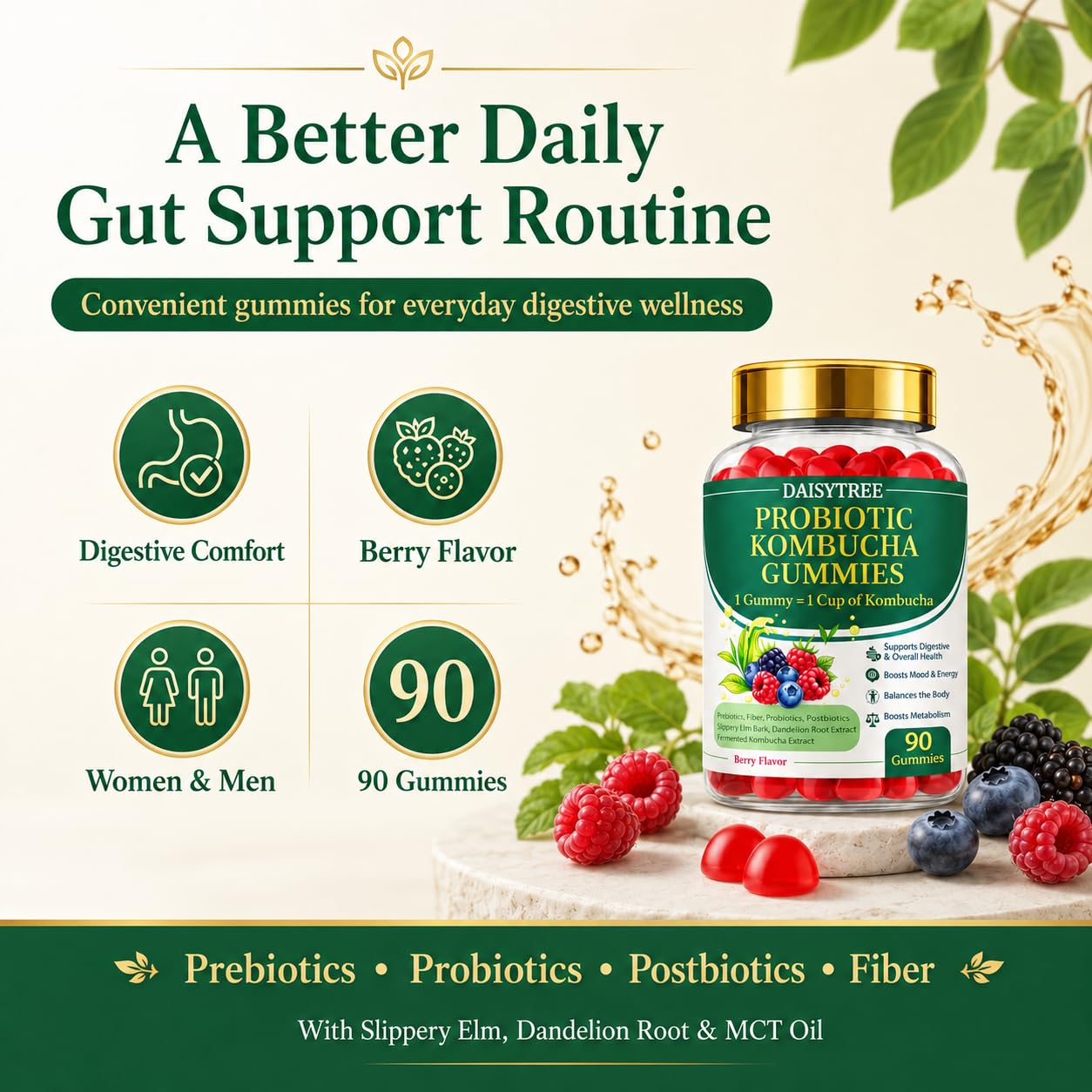 PRIMEHAVEN Kombucha Gummies with a glass of water