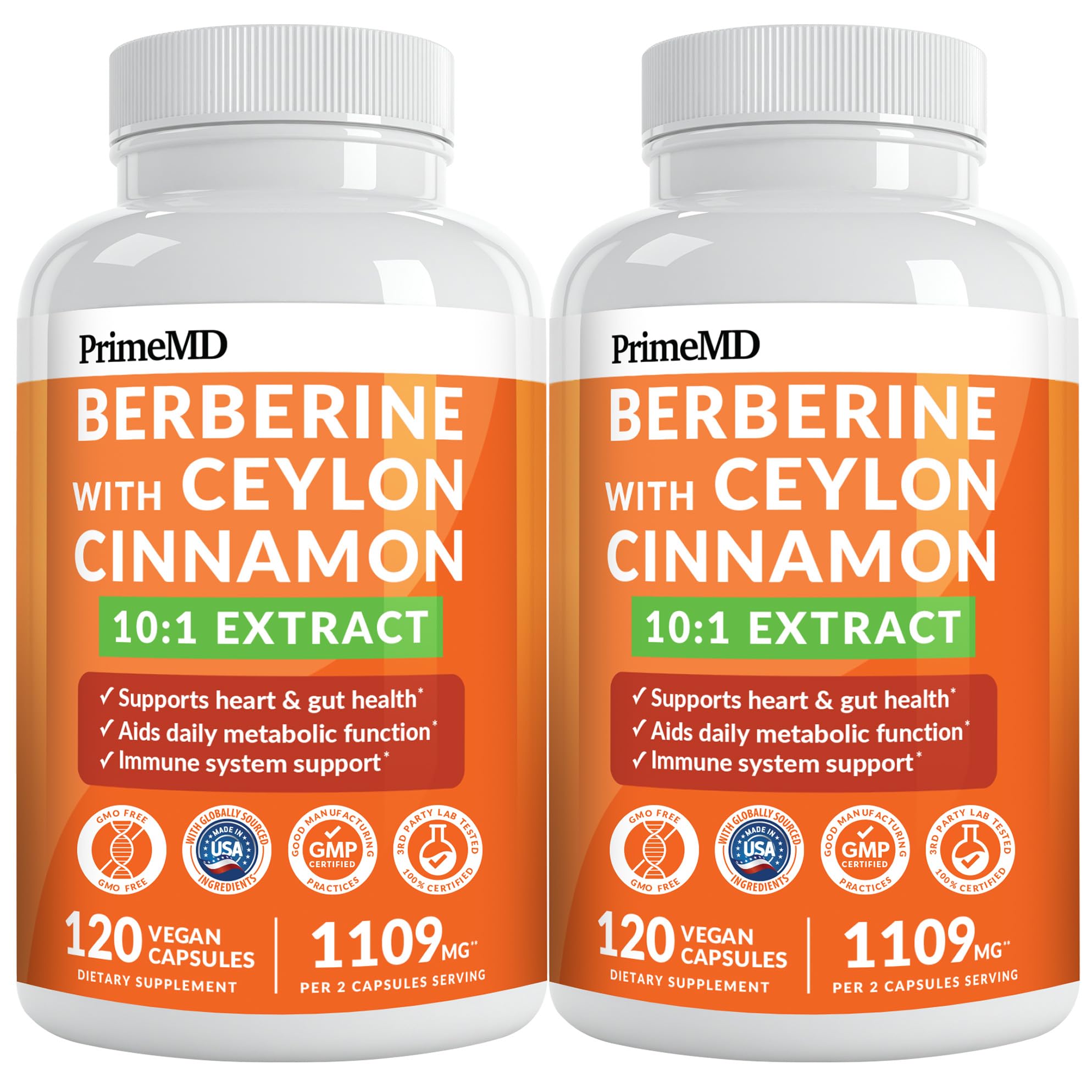 PrimeMD Berberine with Ceylon Cinnamon supplement bottle front view