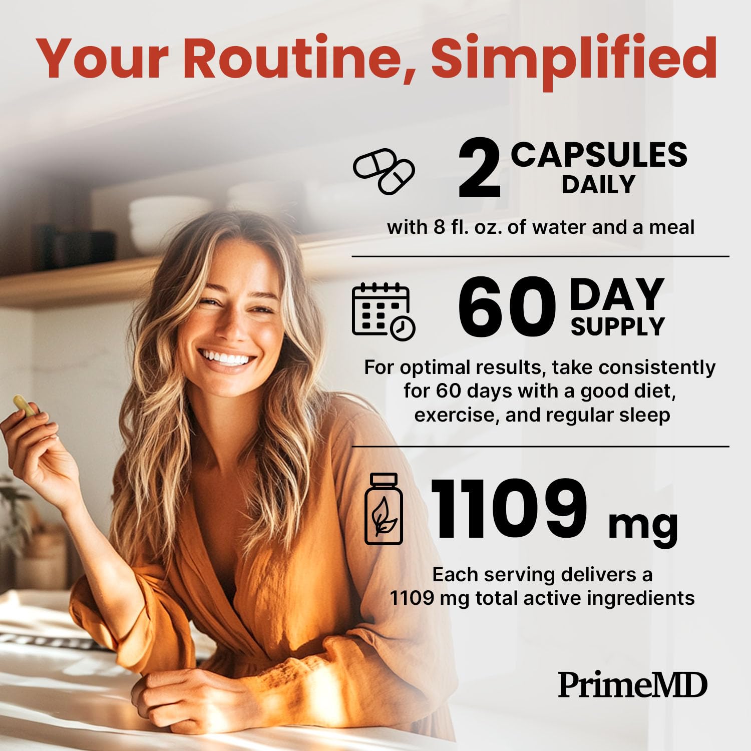 PrimeMD Berberine with Ceylon Cinnamon supplement in a kitchen setting