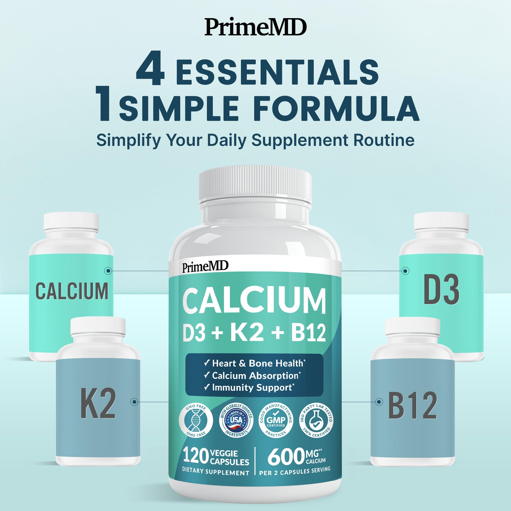 PrimeMD Calcium Supplement 4-in-1 Formula bottle with label