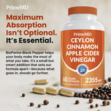 PrimeMD Ceylon Cinnamon Capsules displayed with healthy foods