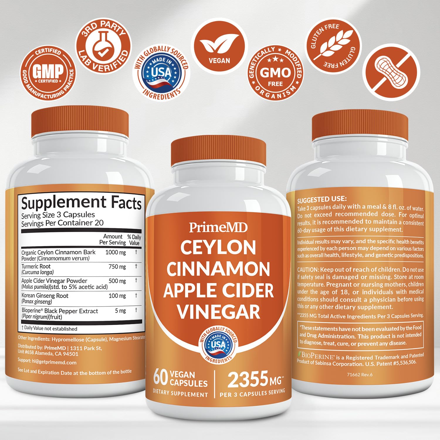 PrimeMD Ceylon Cinnamon Capsules packaging details
