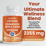 PrimeMD Ceylon Cinnamon Capsules side view with dosage information