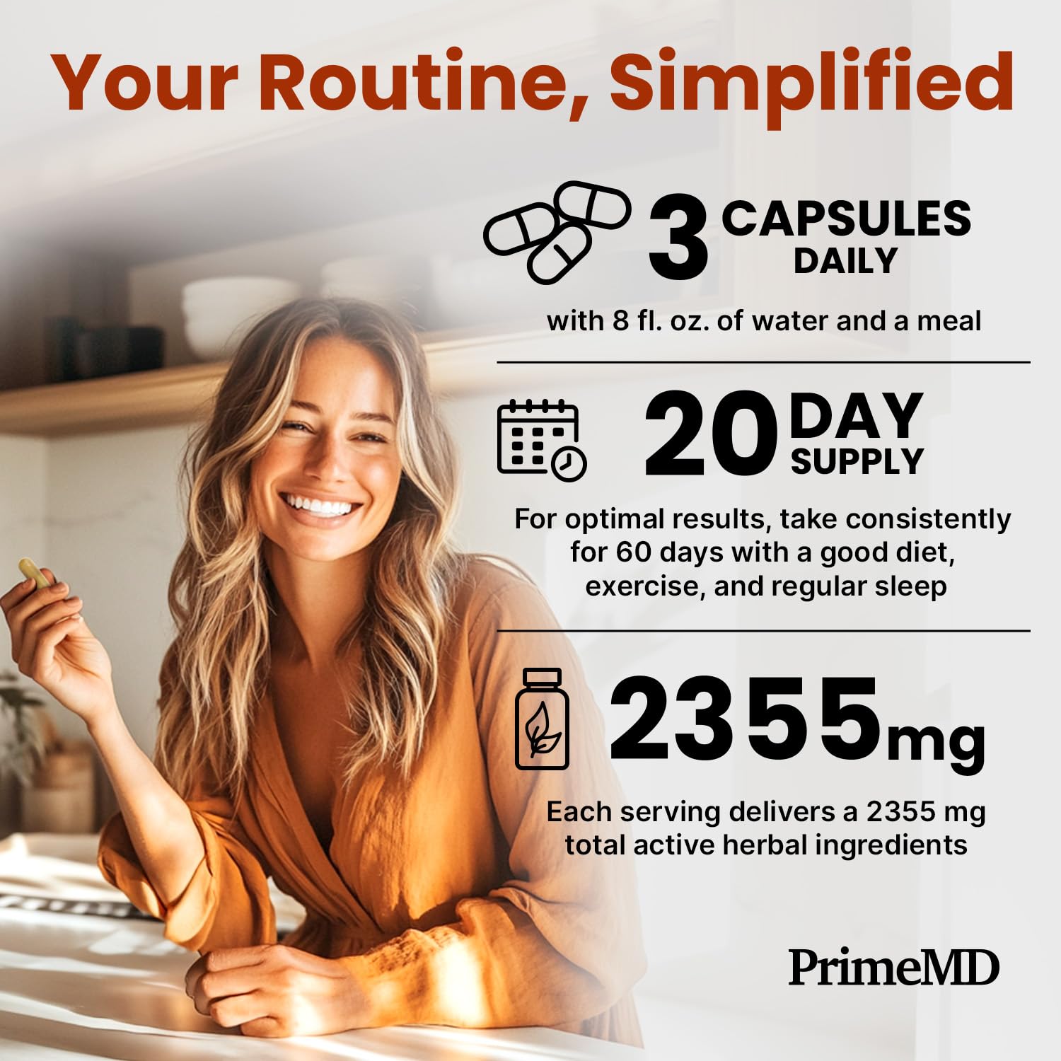 PrimeMD Ceylon Cinnamon Capsules with a glass of water