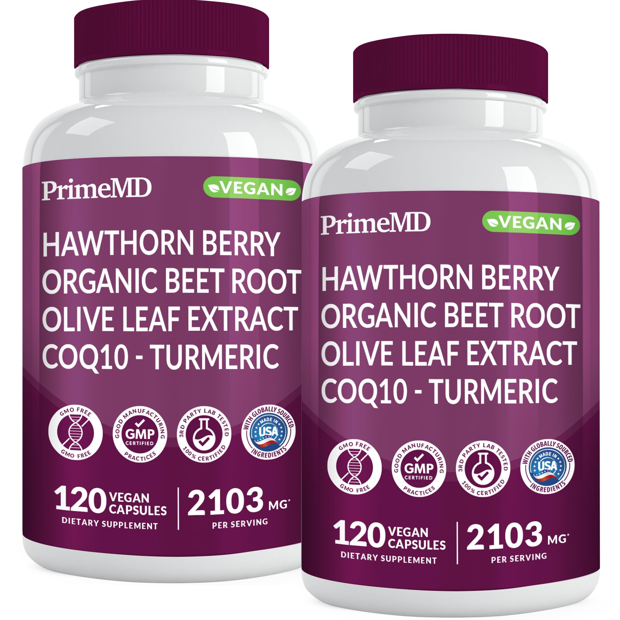 PrimeMD Hawthorn Berry Supplement front view with label