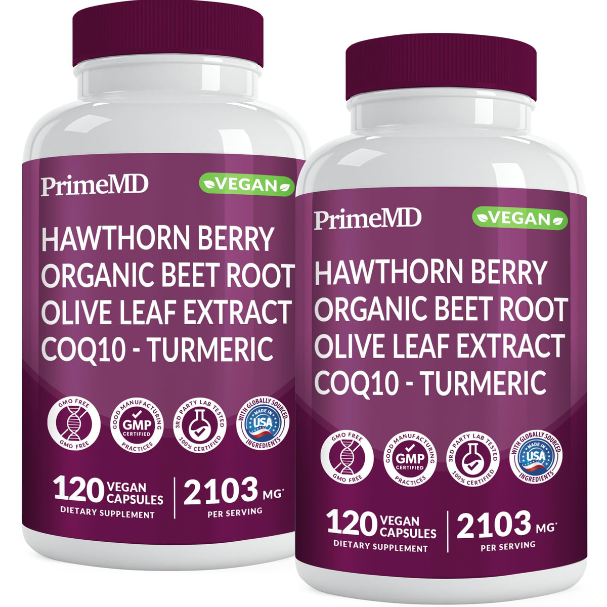 PrimeMD Hawthorn Berry Supplement front view with label