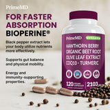 PrimeMD Hawthorn Berry Supplement with a glass of water