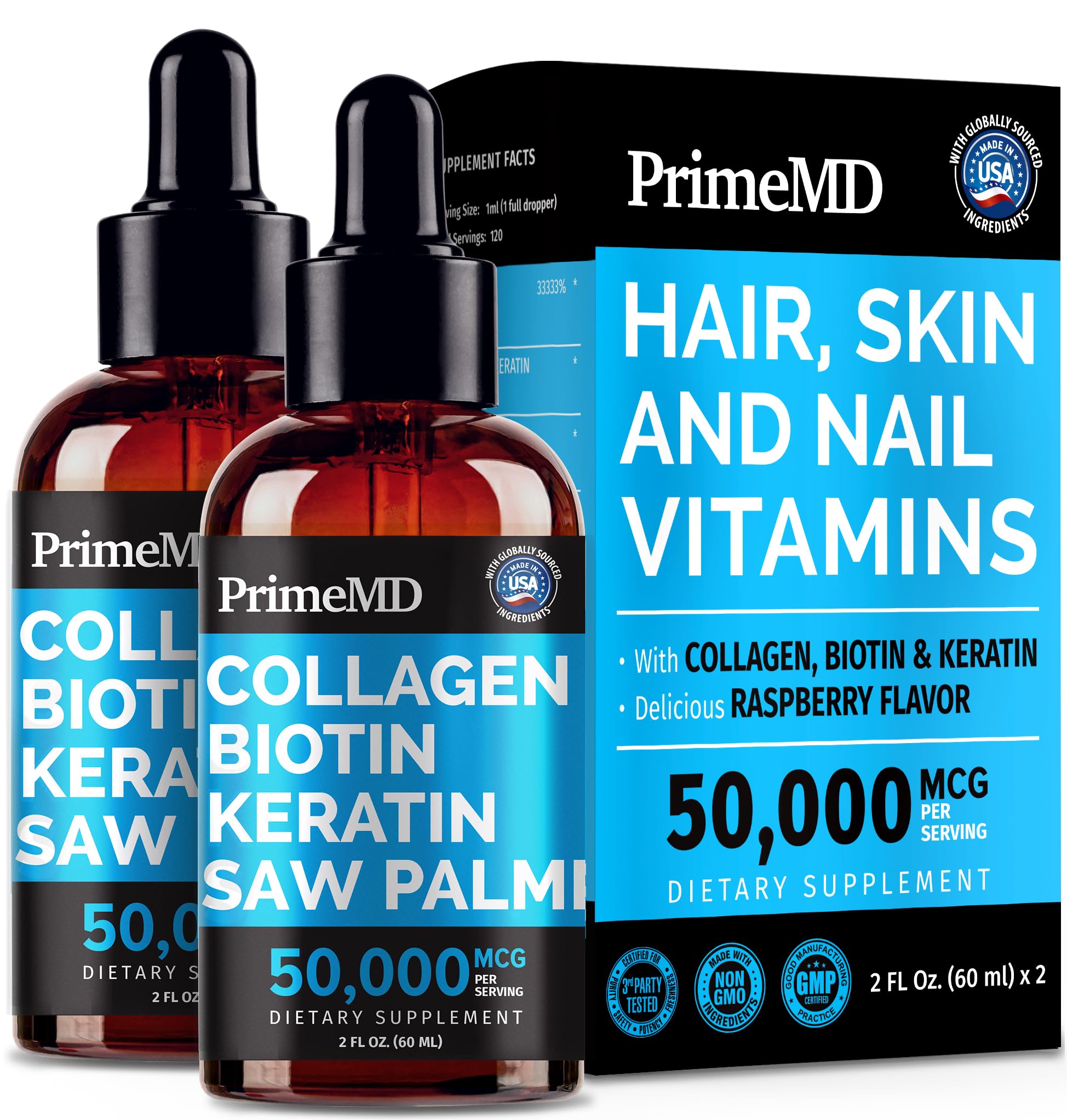 PrimeMD Liquid Collagen Peptides front view with dropper