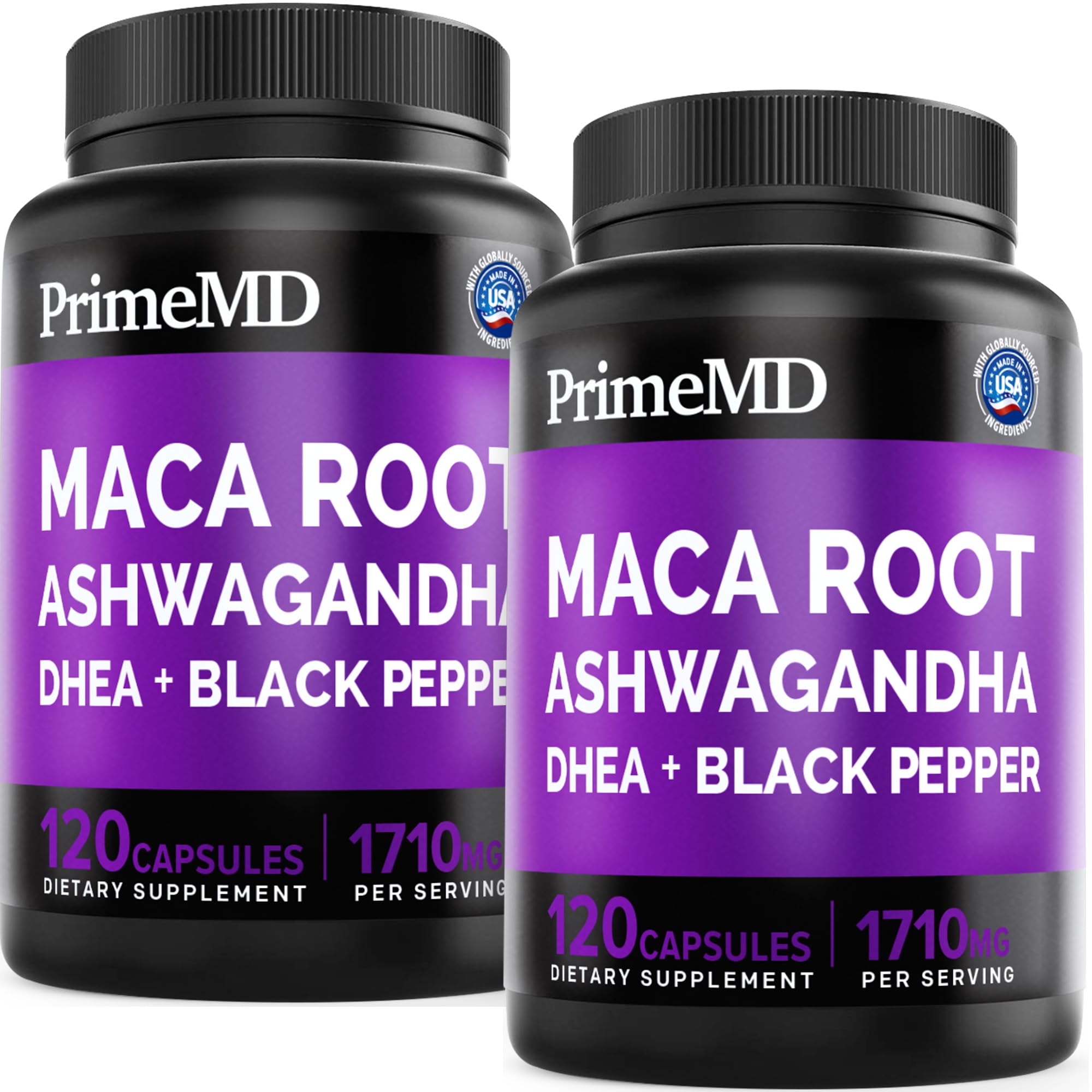 PrimeMD Maca Capsules with Ashwagandha front view packaging