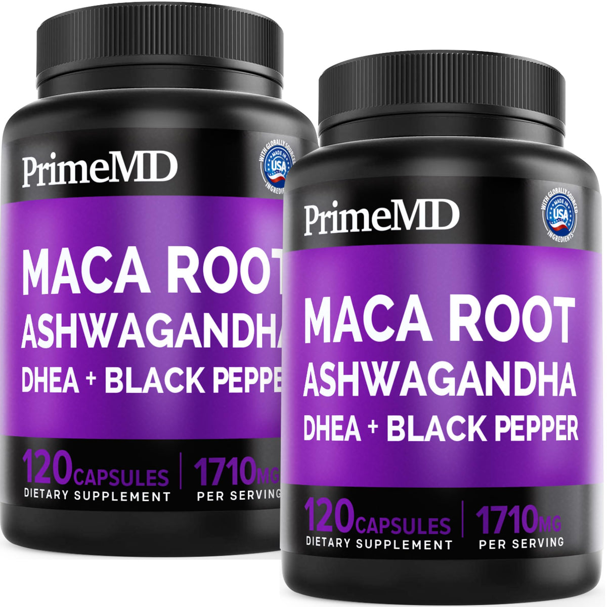 PrimeMD Maca Capsules with Ashwagandha front view packaging