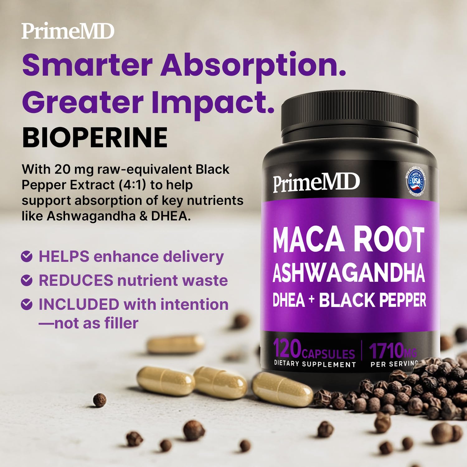 PrimeMD Maca Capsules with Ashwagandha in a lifestyle setting