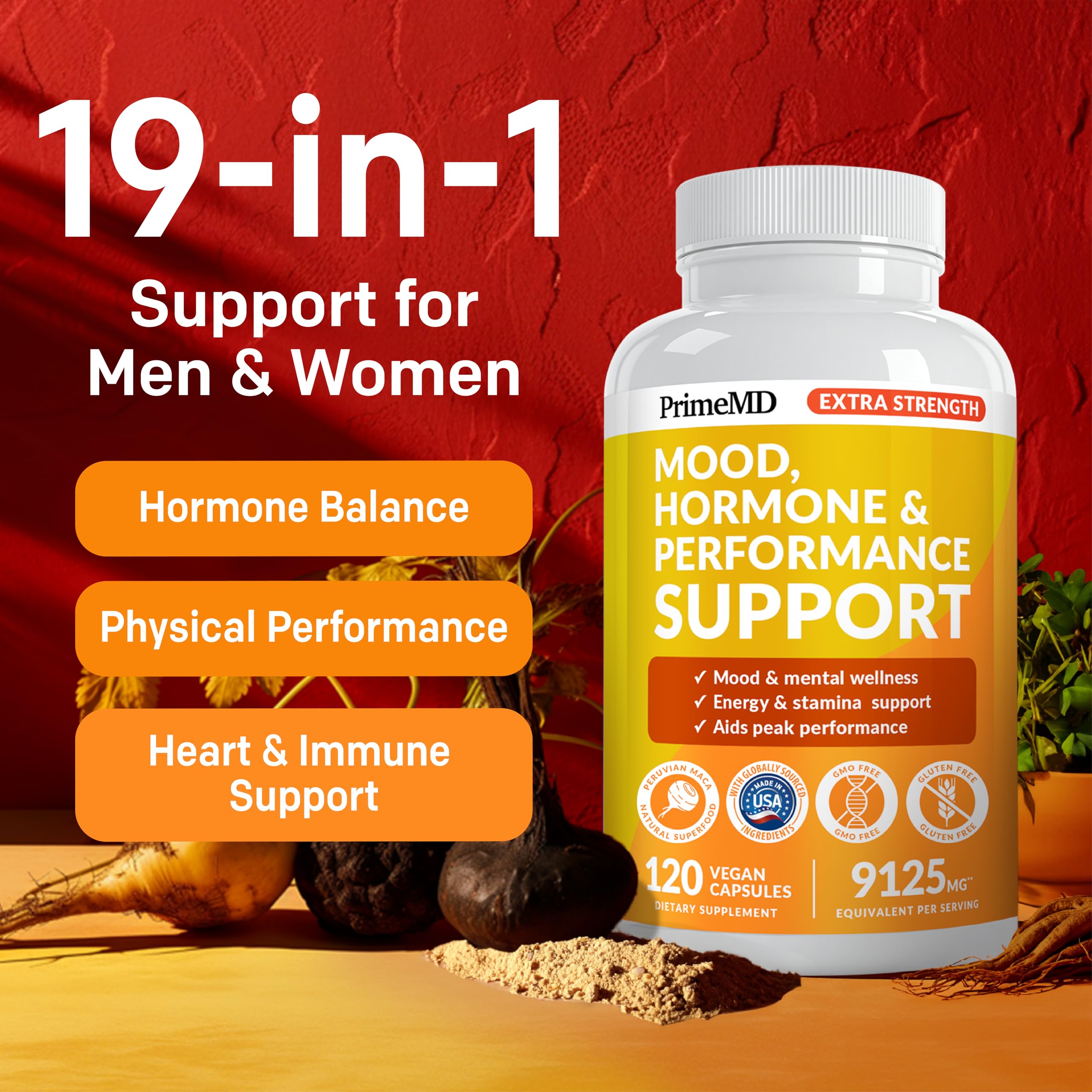 PrimeMD Maca Root & Ashwagandha Capsules back view