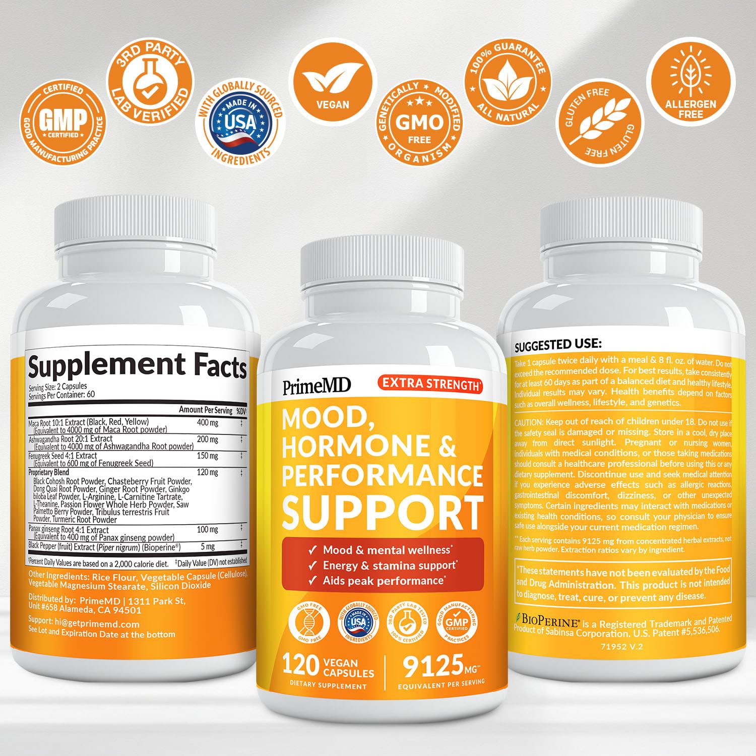 PrimeMD Maca Root Ashwagandha Capsules packaging details